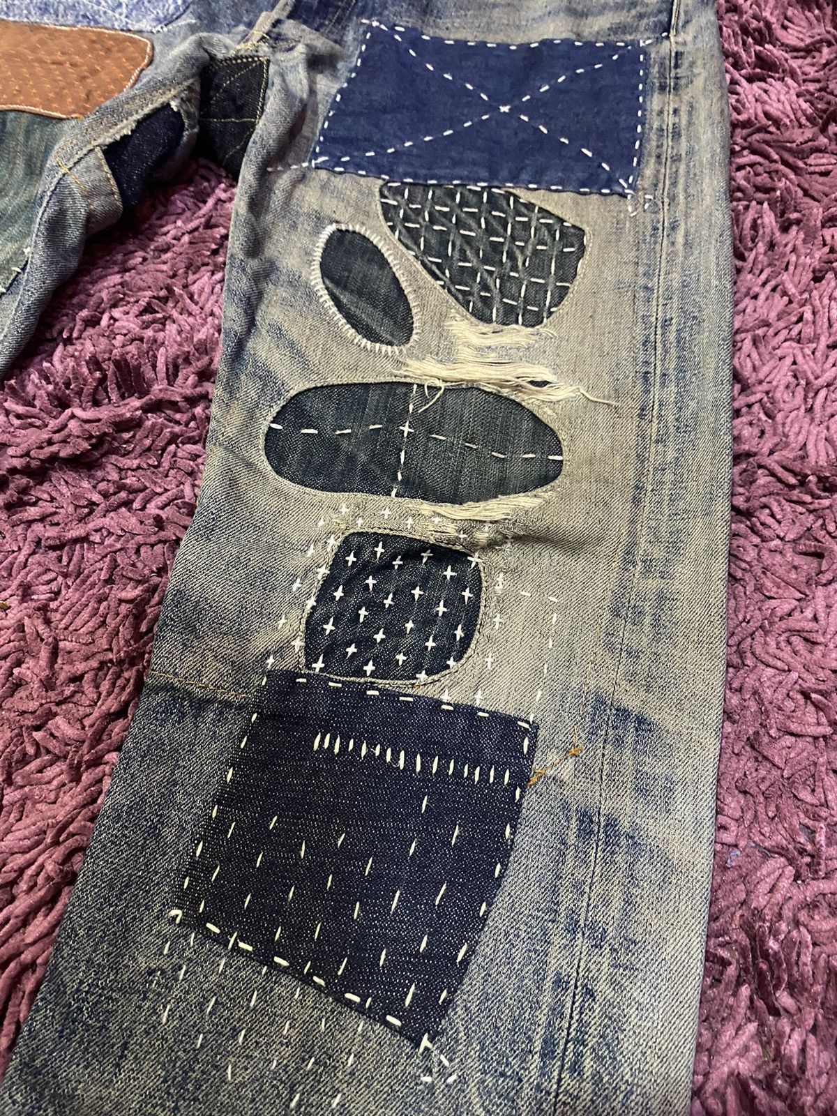 Vintage VTG Kapital Inspired Sashiko Boro Patchwork Jeans Selvedge Size US 33 - 4 Thumbnail
