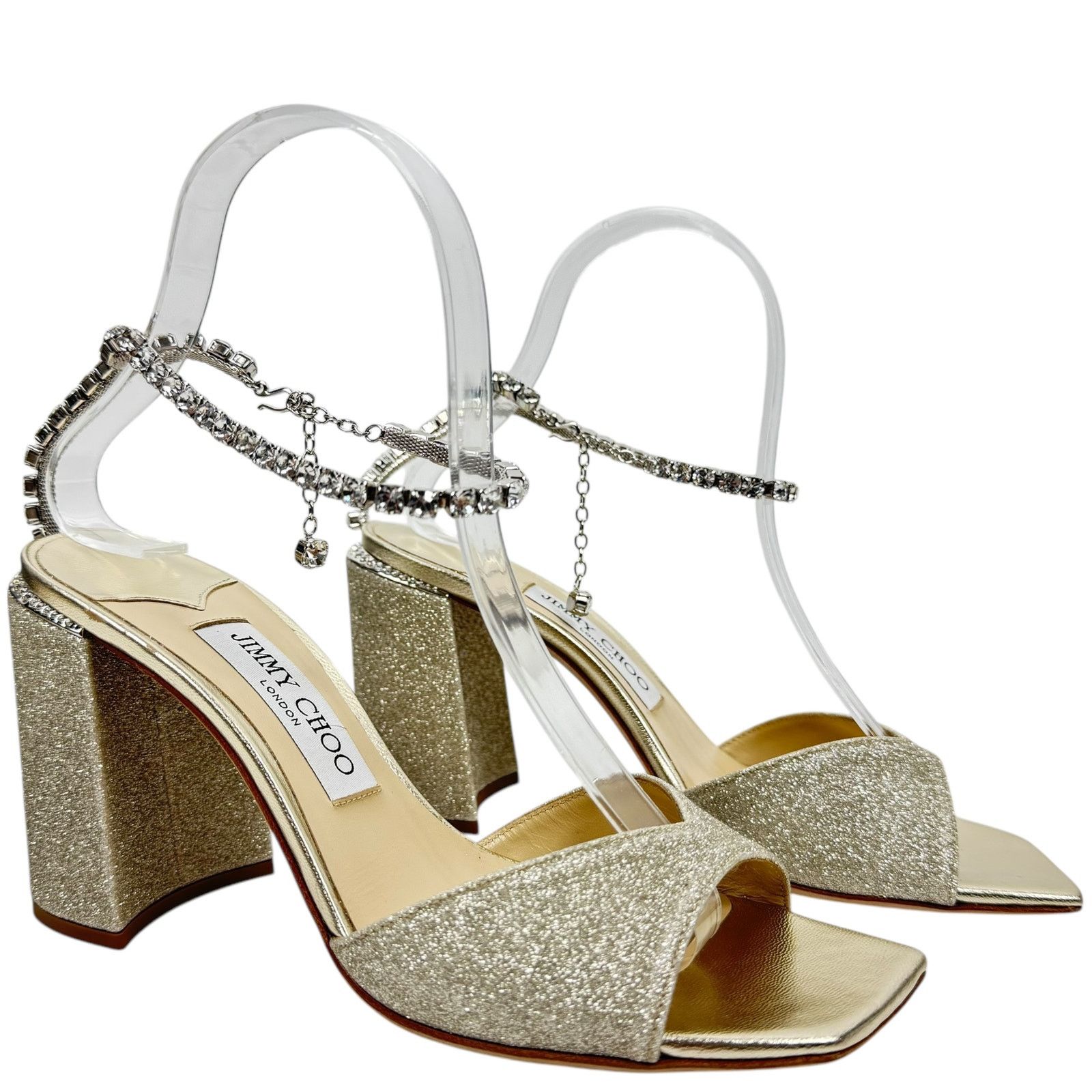Jimmy Choo New Jimmy Choo Saeda Block Heel Glitter Crystals Sandals 38 Size US 8 / IT 38 - 2 Thumbnail