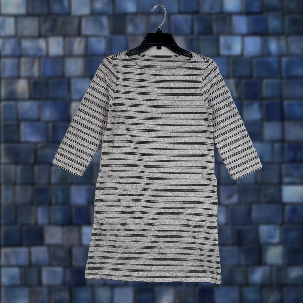 Vintage Garnet Hill Dress Womens 4 Gray Stripe 3/4 Sleeve T Shirt Pockets Organic Jersey Shirt Dress Women Size S / US 4 / IT 40 - 1 Thumbnail