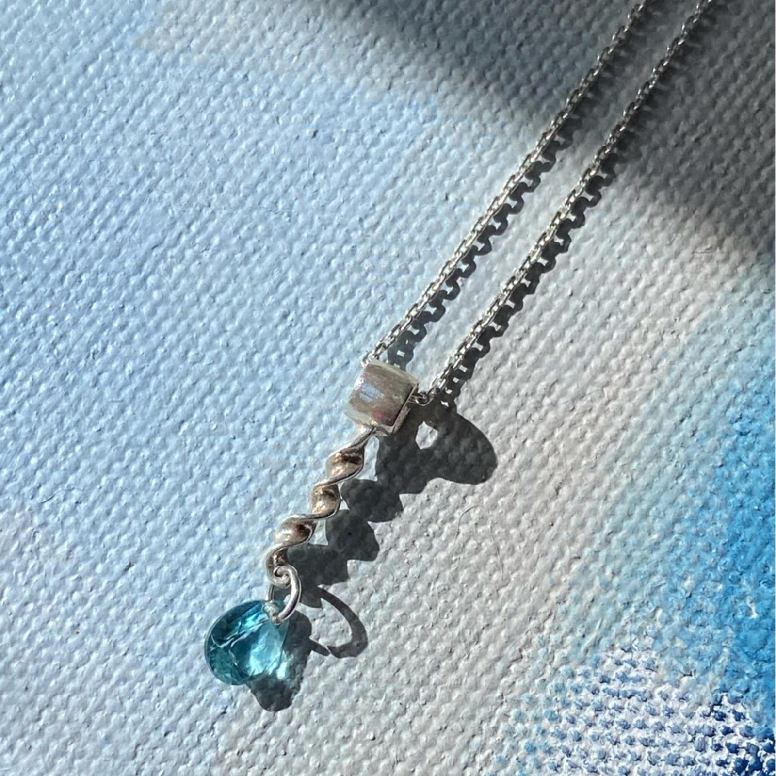 Other 925 Sterling Silver Teardrop Aquamarine Pendant Necklace Size ONE SIZE - 3 Thumbnail