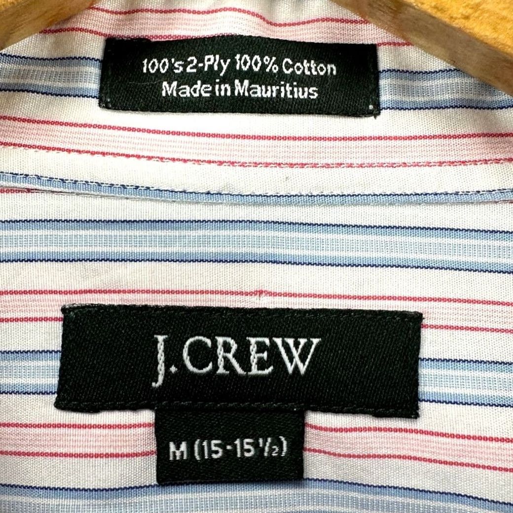 Vintage J Crew Dress Shirt Adult Medium 15-15.5 Blue Pink Striped Button Up Pocket Mens Size 40R - 5 Thumbnail