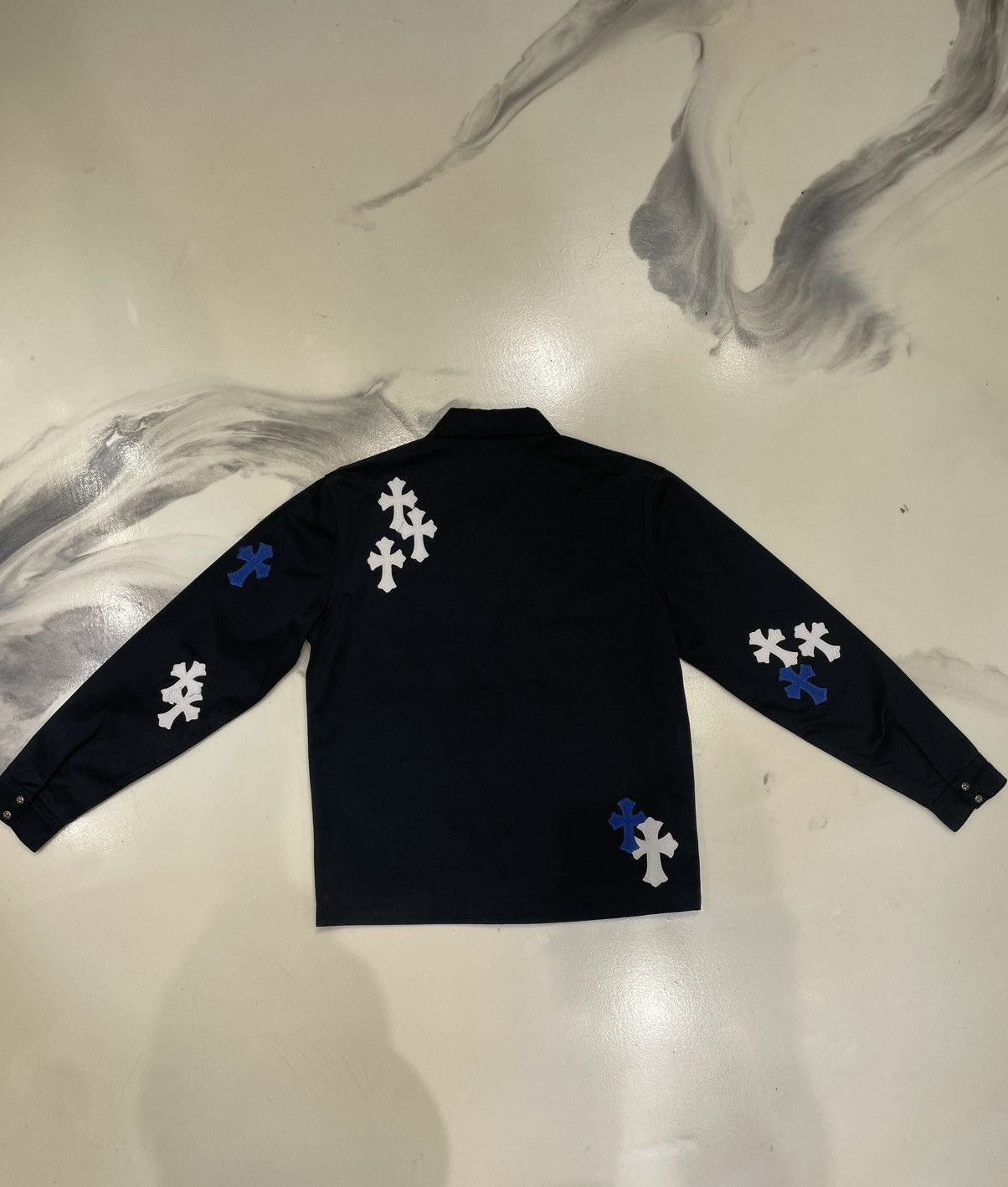 Chrome Hearts Cross Patch Work Dog Shirt in Navy Blue