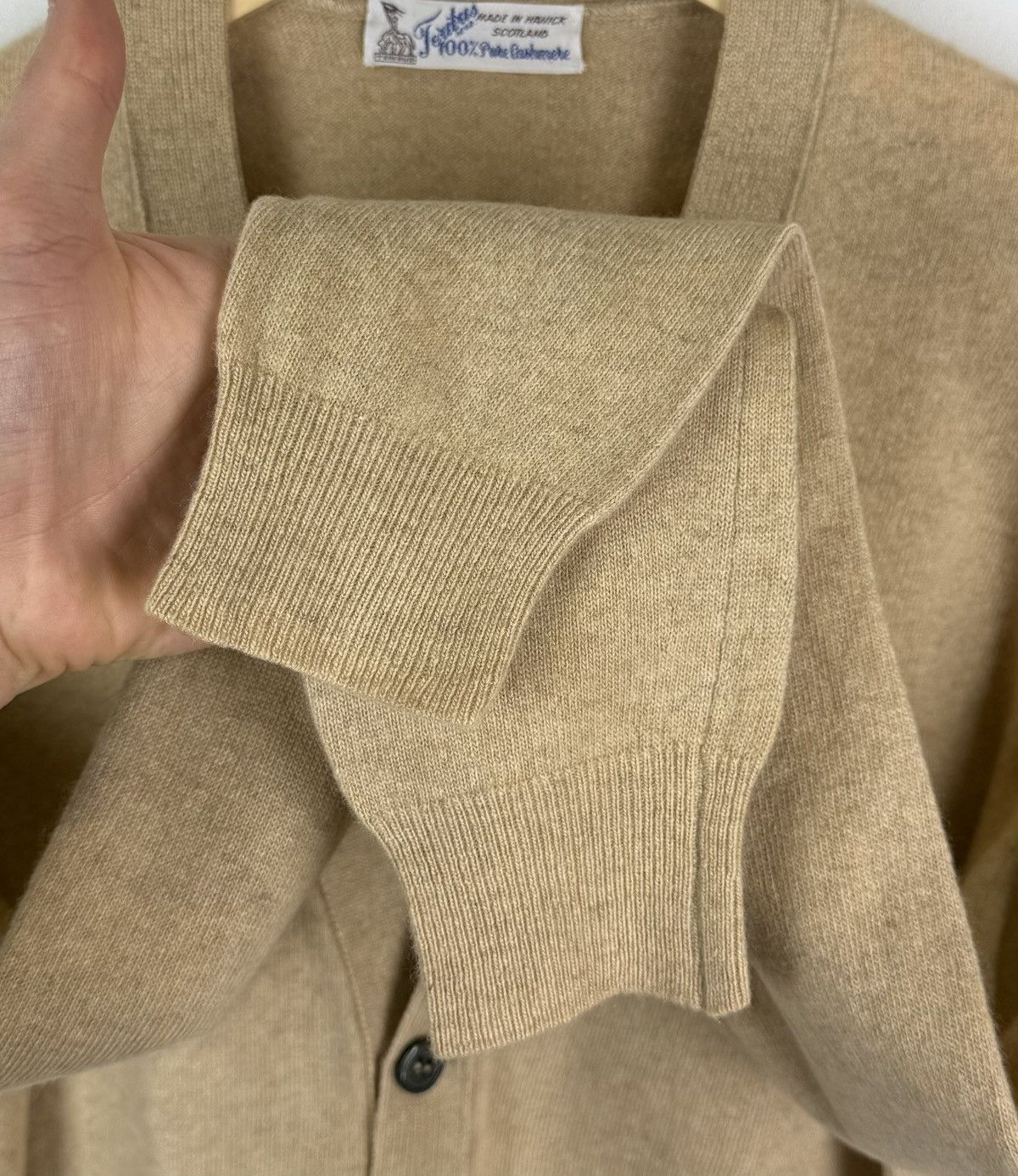 Vintage Vintage Teribus 100% Cashmere Cardigan Sweater Beige Knit Size US M / EU 48-50 / 2 - 3 Thumbnail