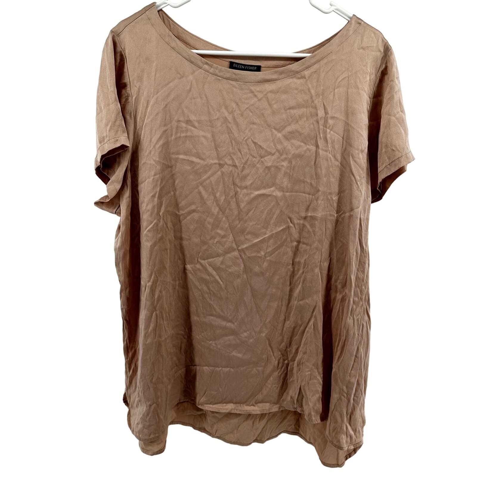 image of Eileen Fisher Bateau Neck T Shirt Oversized Silk Peach XL in Orange, Women's