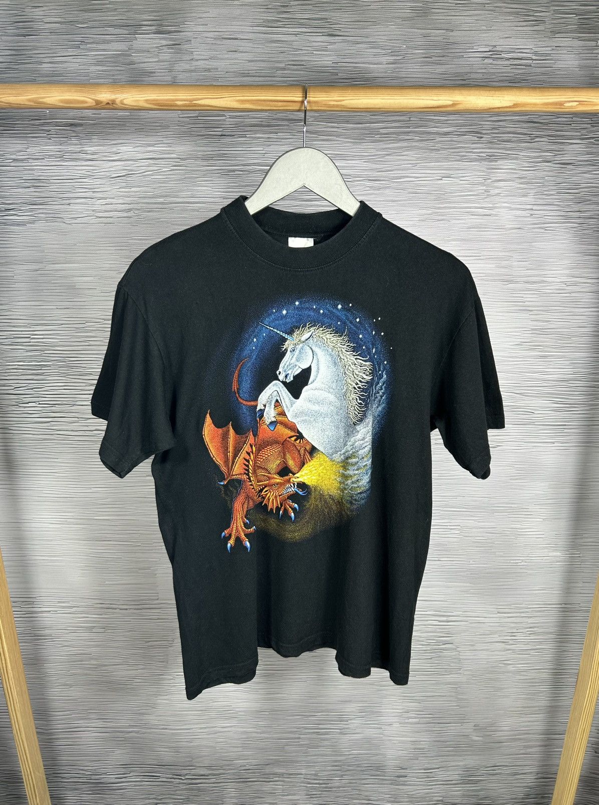 Vintage Vintage 90s Hewlin Dragon Unicorn Battle T Shirt Boxy Fit Size US M / EU 48-50 / 2 - 1 Thumbnail
