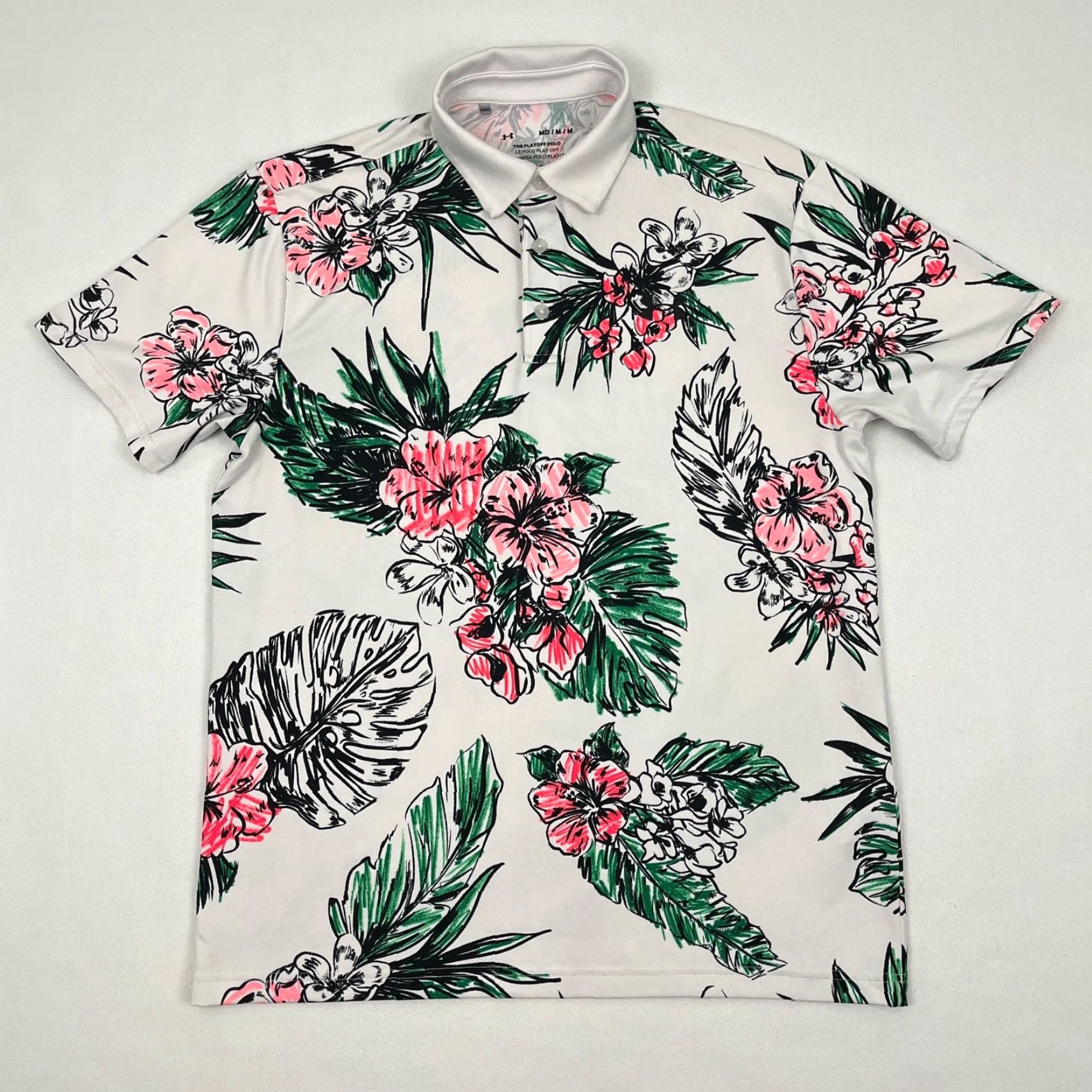 Under Armour Under Armour Playoff Polo Shirt Men M White Floral Hawaiian Tropical Active Golf Shirt Size US M / EU 48-50 / 2 - 2 Thumbnail