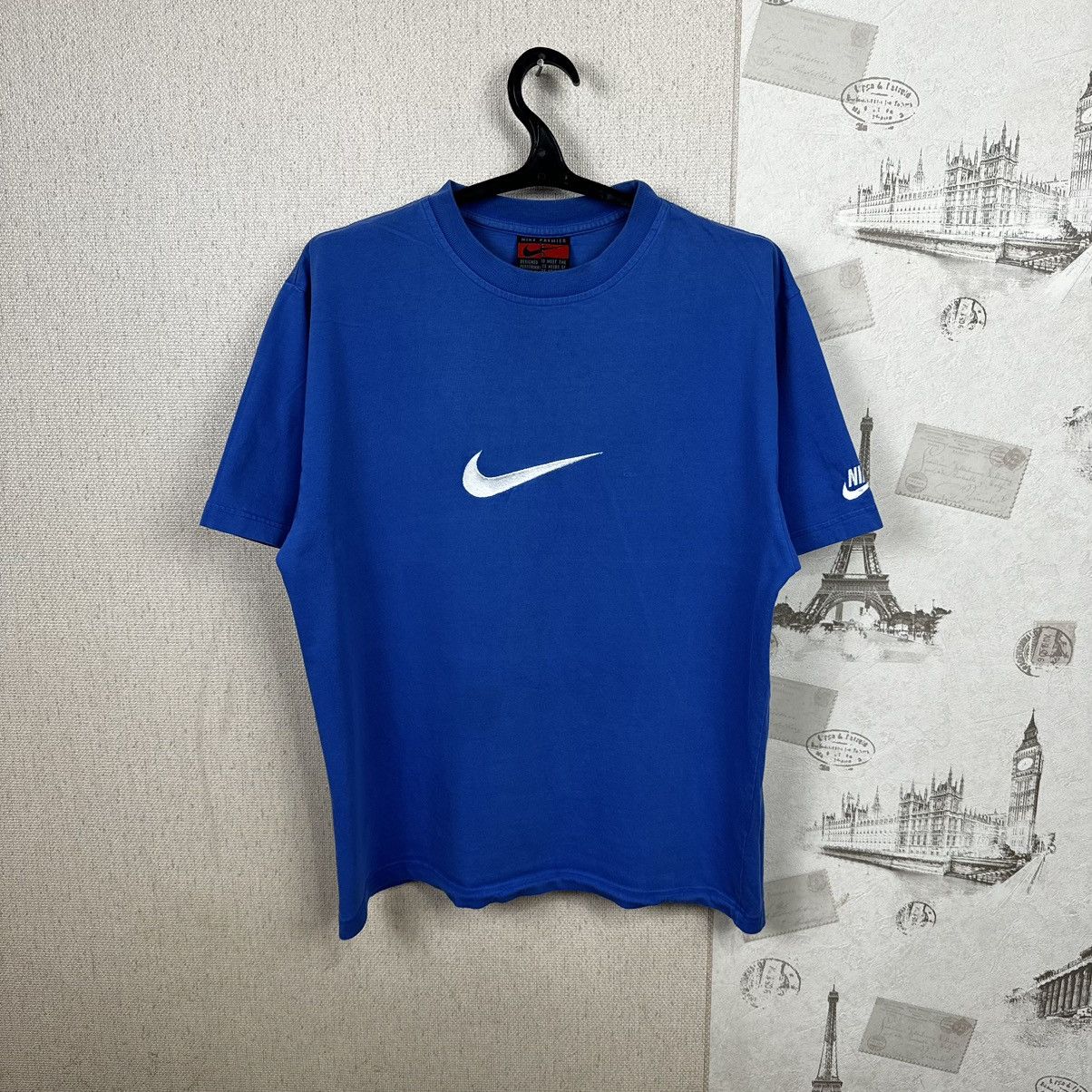 Nike × Vintage Vintage 90s Nike Premier T shirt Blue Centre Logo M Size US M / EU 48-50 / 2 - 3 Thumbnail