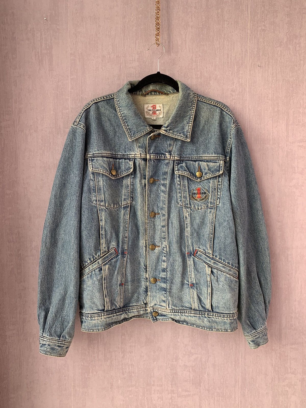 image of Trussardi 1 Jeans Vintage Denim Jacket in Navy, Men's (Size Large)