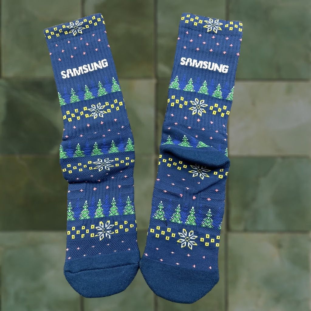 Samsung VINTAGE Samsung Tube Socks Men Regular Blue Holiday Workwear Logo Graphic 1 Pair AA Size ONE SIZE - 1 Thumbnail