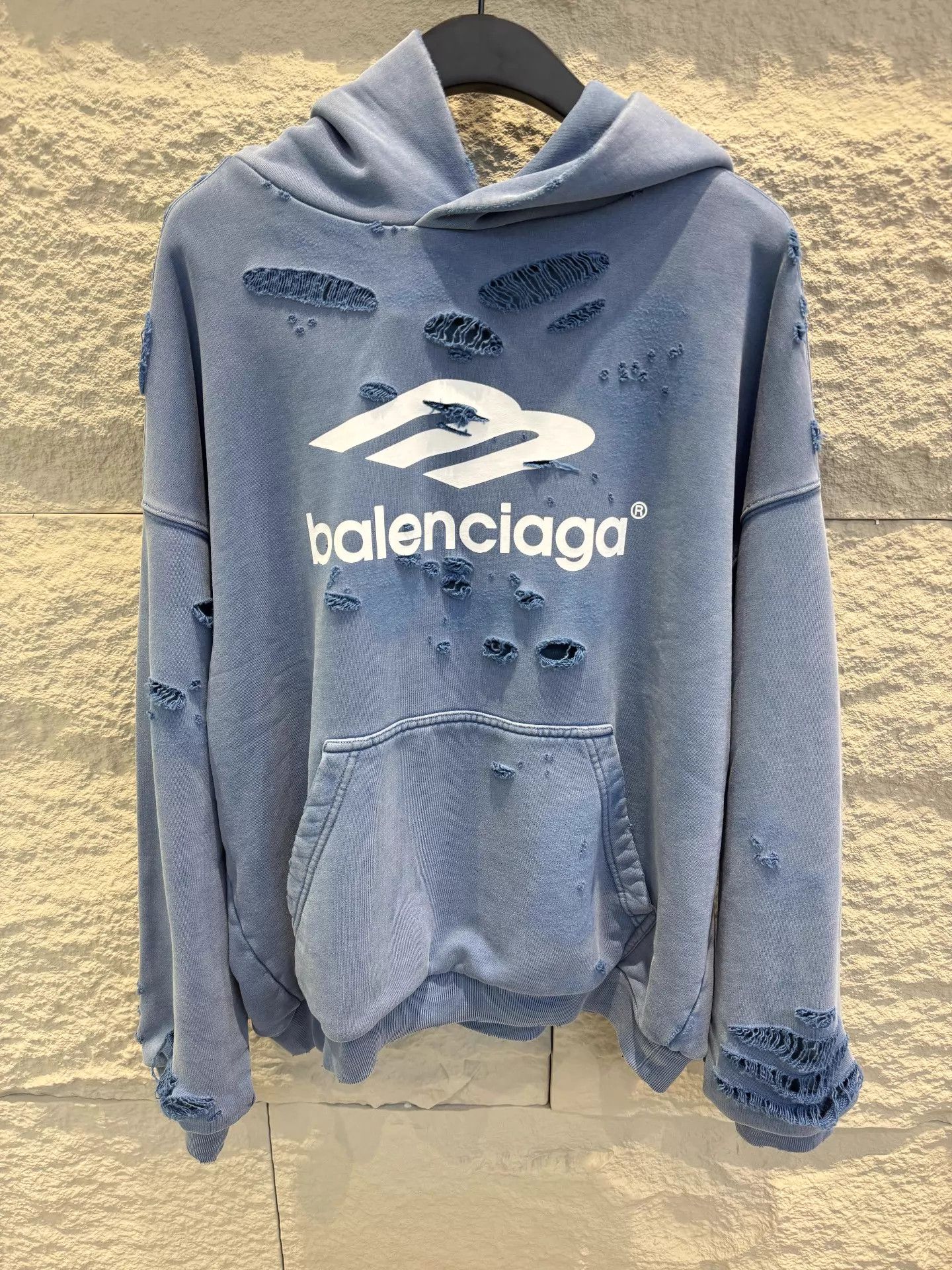 Balenciaga Balenciaga FW25 3B Wormhole Destroyed Unisex Blue Hoodie S Size S / US 4 / IT 40 - 1 Thumbnail