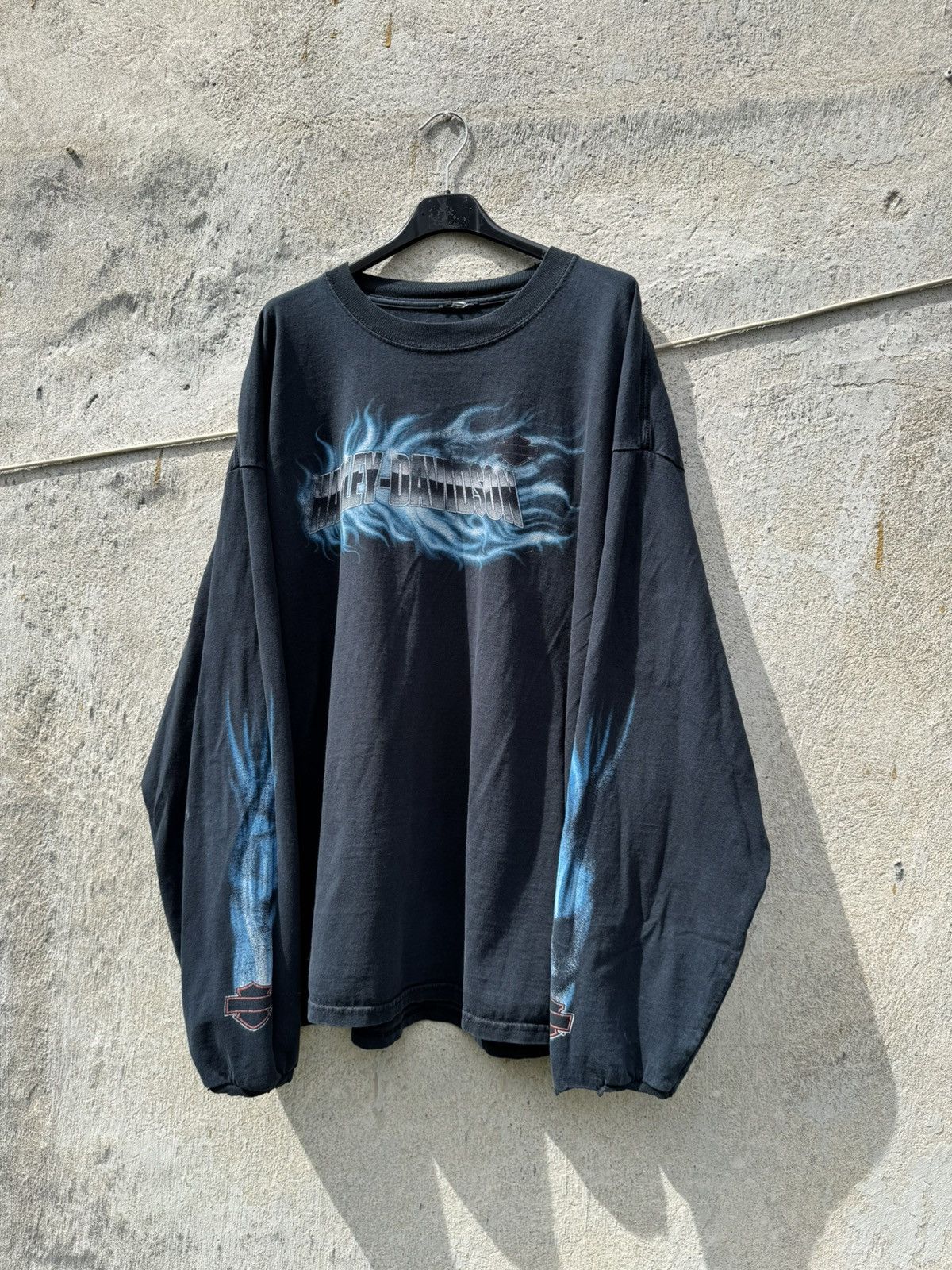 Harley Davidson 2007 Harley Davidson Washed Thrashed Longsleeve Flames Vtg Size US XL / EU 56 / 4 - 7 Thumbnail
