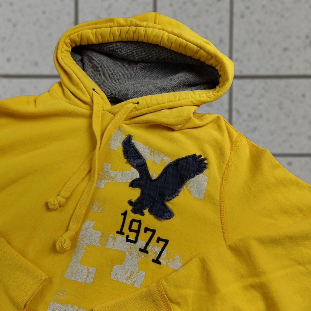 American Eagle Outfitters VTG American Eagle Hoodie Mens M Yellow Pullover Sweatshirt Thermal Hood Pockets Graphic Print Logo Embroidered Crew Neck Fleece Winter Classic Shirt Size US M / EU 48-50 / 2 - 1 Thumbnail