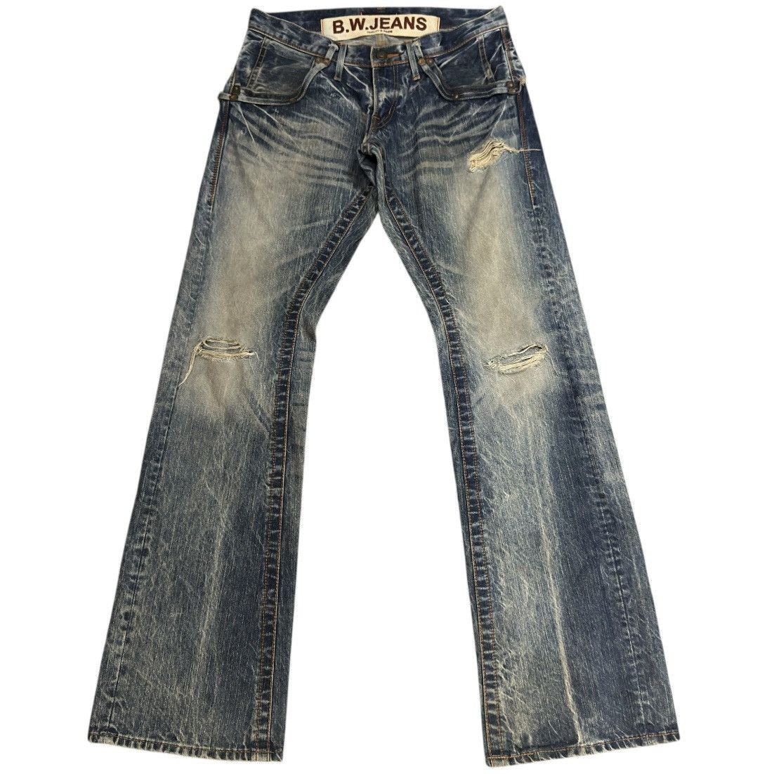 14th Addiction Vintage 90s Flared Japanese Distressed Whisker Acid Wash B.W Size US 32 / EU 48 - 1 Thumbnail