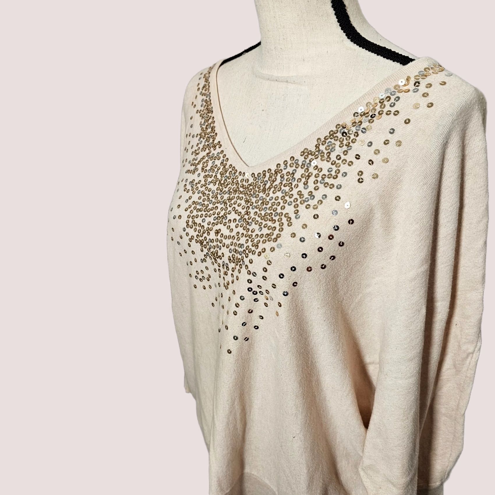 Vintage VINTAGE Ashley Stewart Women’s Plus Size Blouse Shirt V Neck Sequin Long Sleeve Beige 20 Womens Size 3XL / US 20-22 - 1 Thumbnail