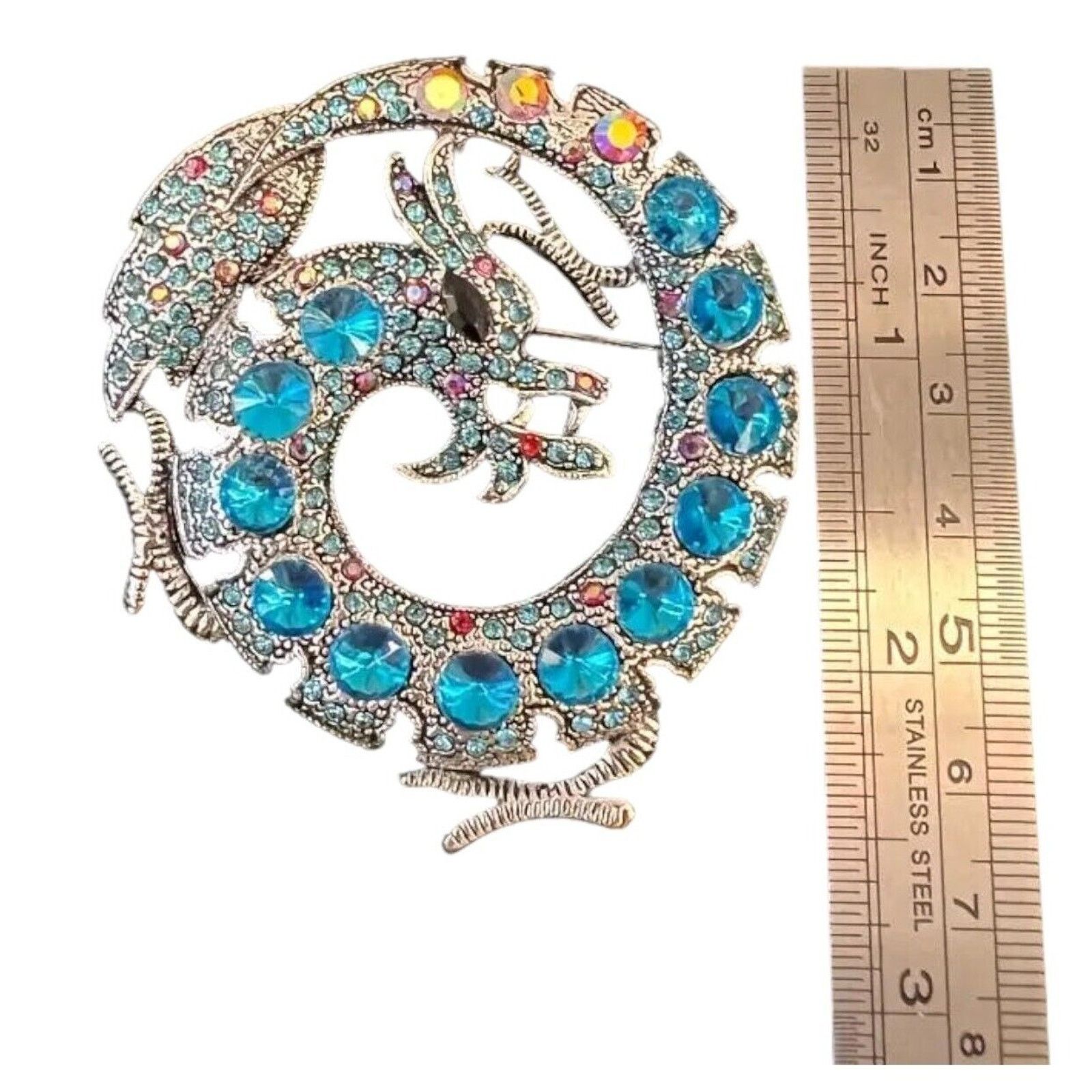 Other Blue Circle Dragon Brooch Pendant •Inverted Rhinestones • AB Size ONE SIZE - 3 Thumbnail