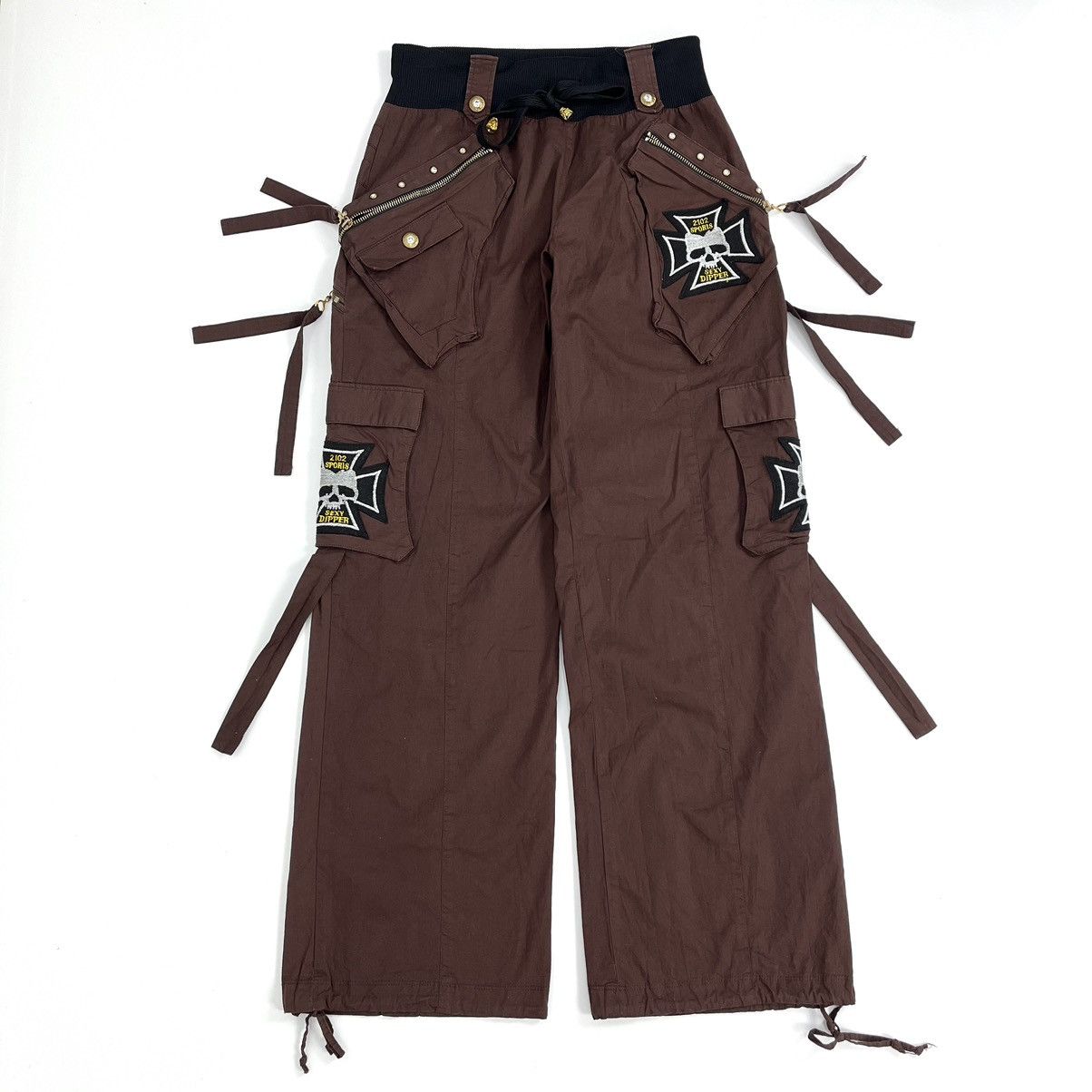 14th Addiction × KMRii × Yasuyuki Ishii Crazy Y2K Dipper Bondage Skulls Studded Multipocket Pants Size US 27 - 20 Thumbnail