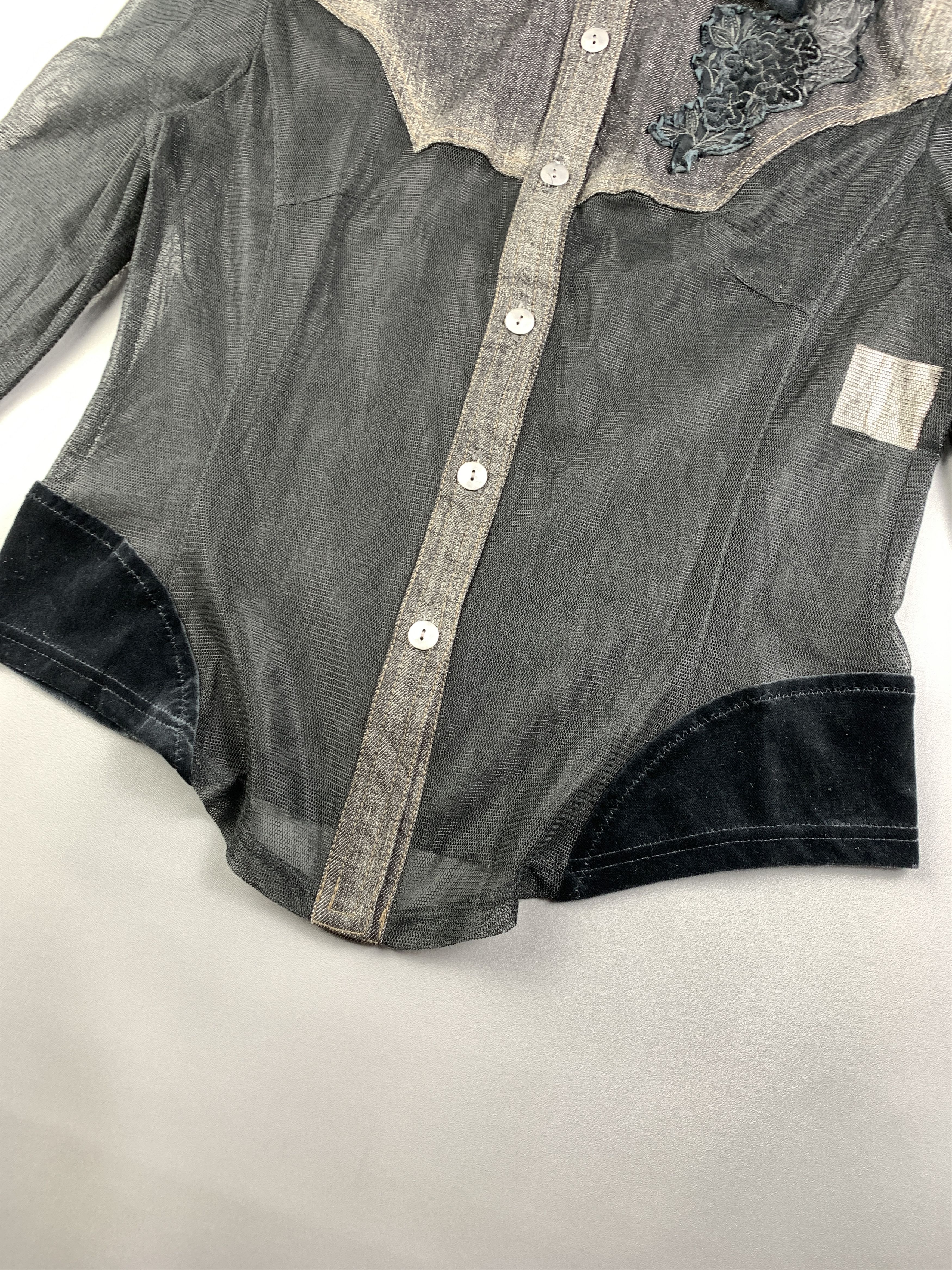 Japanese Brand Intellection Black Multi Fabric Fitted Trucker Jacket (M) Size M / US 6-8 / IT 42-44 - 5 Thumbnail