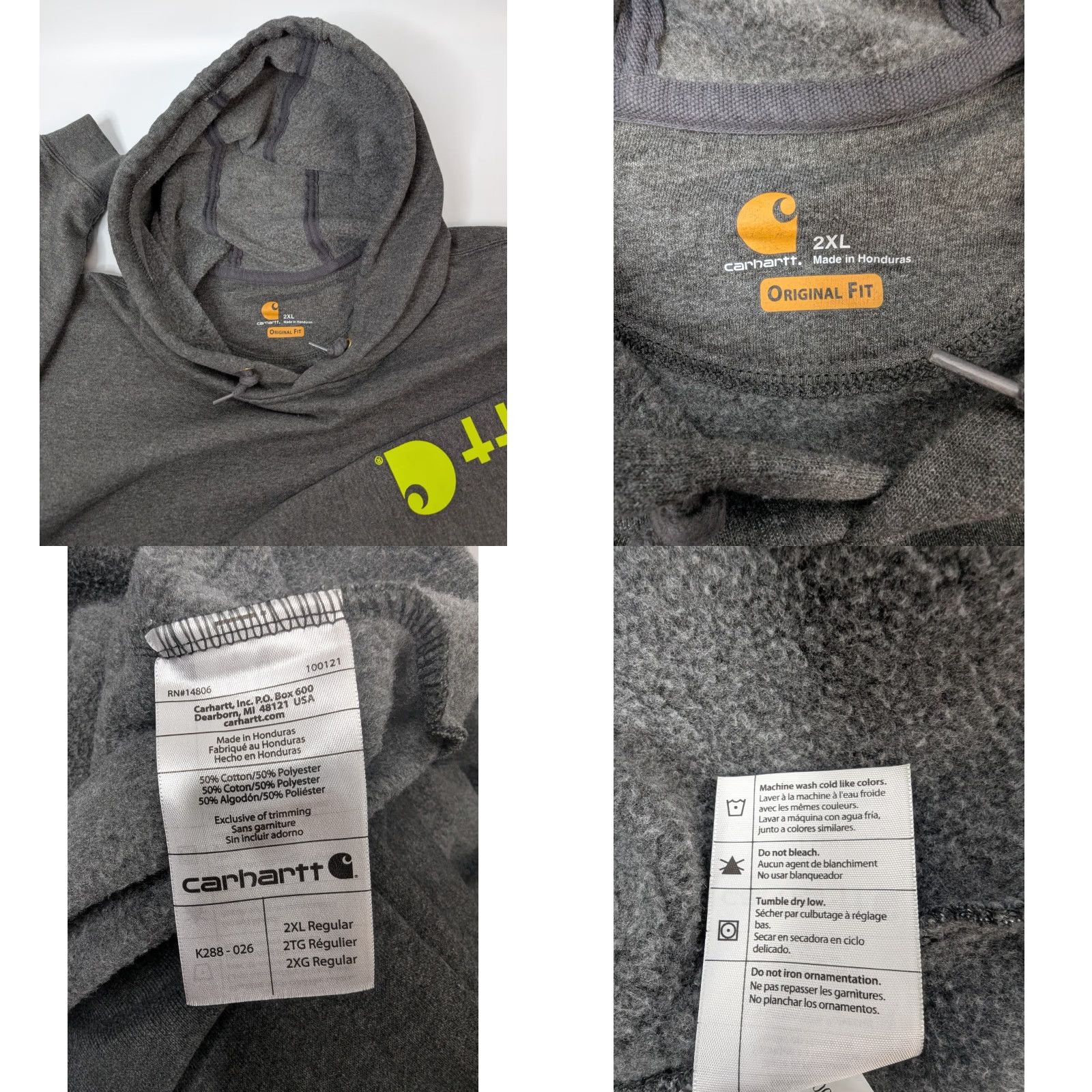 Carhartt Carhartt Mens Gray Hoodie Sweatshirt 2XL Pullover Fleece Original Fit K288 Hoodie Mens 2XL Gray Carhartt Sweatshirt Fleece Pullover Hoodie 2XL Mens Size US XXL / EU 58 / 5 - 8 Thumbnail