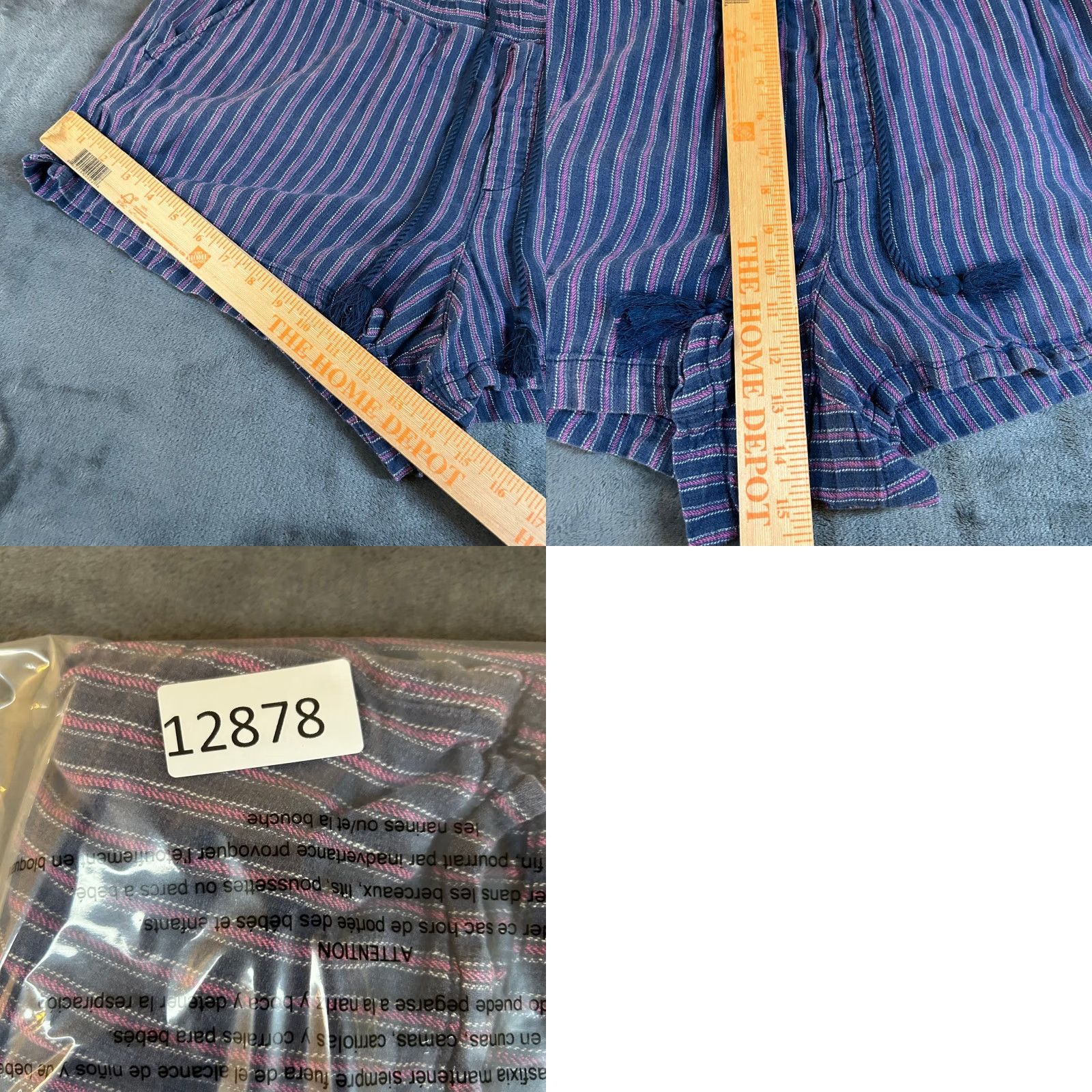Gap GAP Striped Shorts Blue Purple Drawstring Linen Blend Casual Womens XL Size 40" / US 18 - 8 Thumbnail