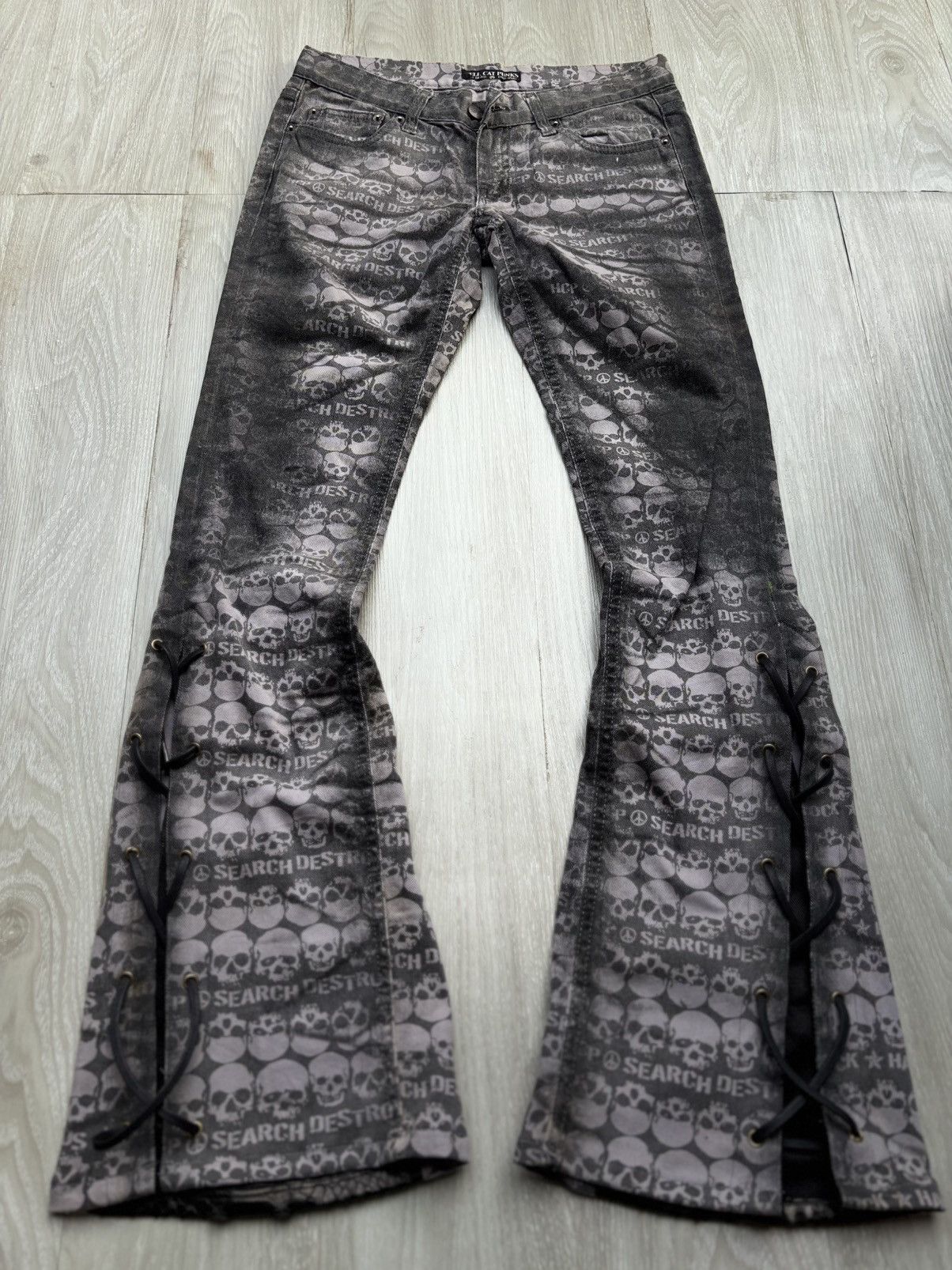Japanese Brand HELL CAT PUNKS Skull lace up flare pants Size US 26 / EU 42 - 1 Thumbnail