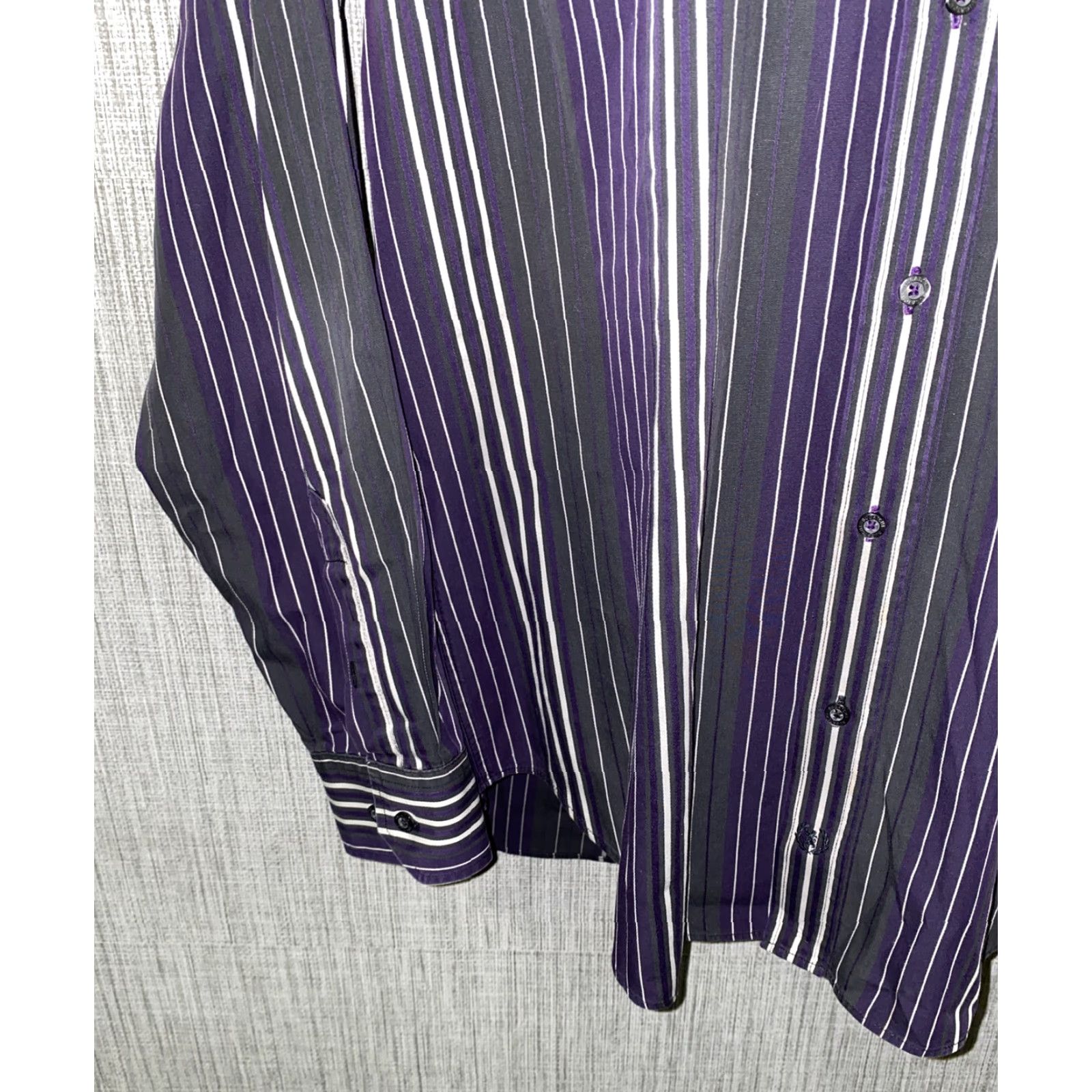 BUGATCHI Bugatchi Uomo Shirt Mens Long Sleeve Button-Up Striped Black/Purple L Regular Armpit 24.5 Cotton? Size US L / EU 52-54 / 3 - 4 Thumbnail