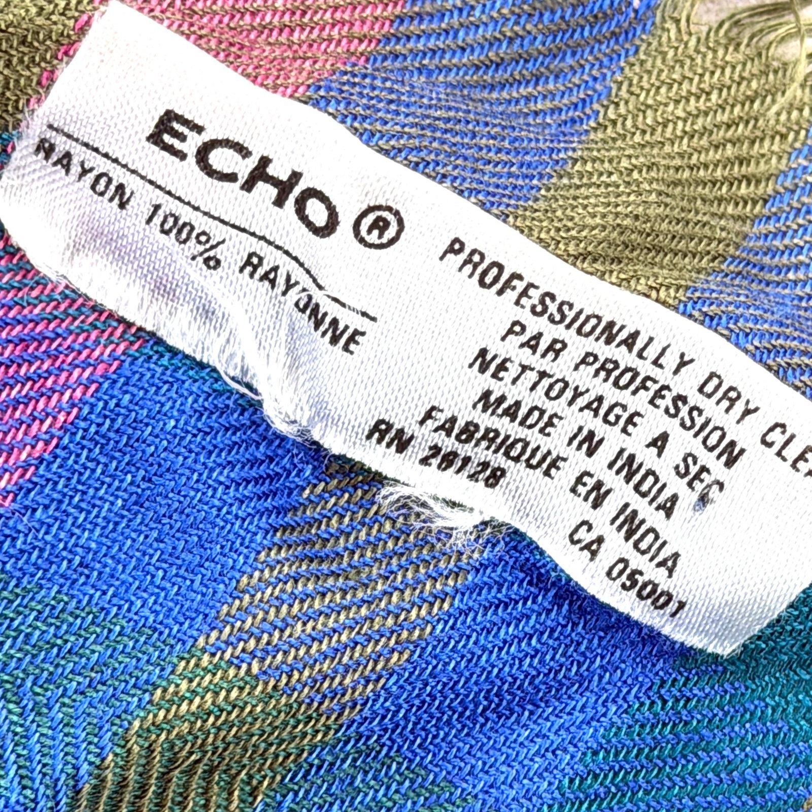 Vintage Vintage 70s Echo Olive Blue Pink Plaid Square Scarf Size ONE SIZE - 4 Thumbnail