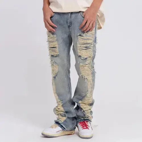 Jean Ripped Frayed Hole Blue Washed Denim Pant Size US 29 - 1 Thumbnail