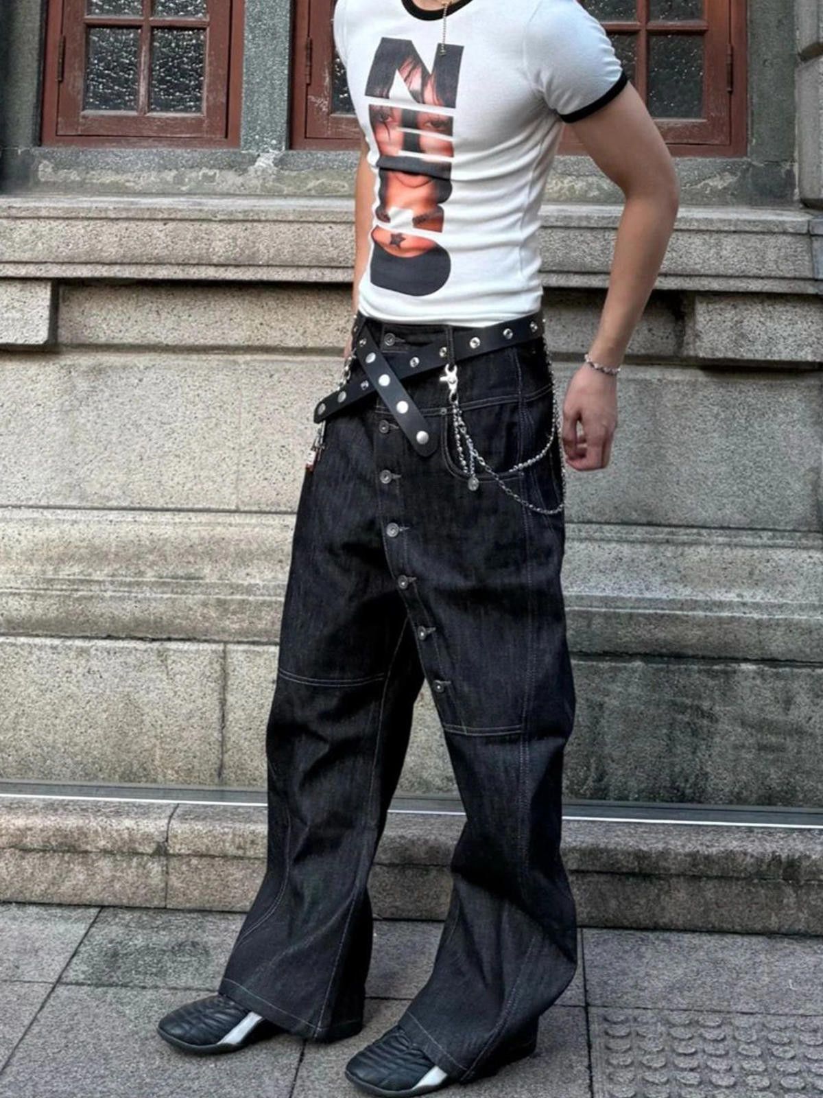Japanese Brand Japanese Style Wide Leg Raw Denim Jeans with Button Detail Size US 32 / EU 48 - 4 Thumbnail