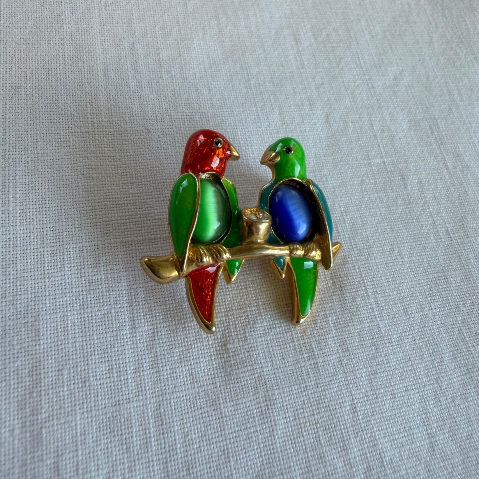 Vintage Vintage Birds On Branch Figural Moonstone Cabochon Rhineston Size ONE SIZE - 2 Thumbnail