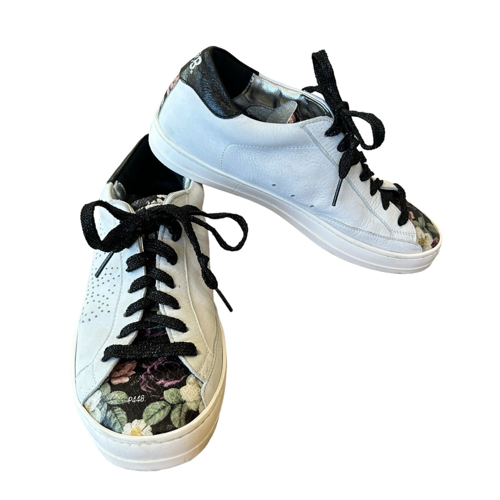 P448 P448 Sneakers Womens 37 EU 7 US Gray Floral Leather Low Top Size US 7 / IT 37 - 10 Thumbnail
