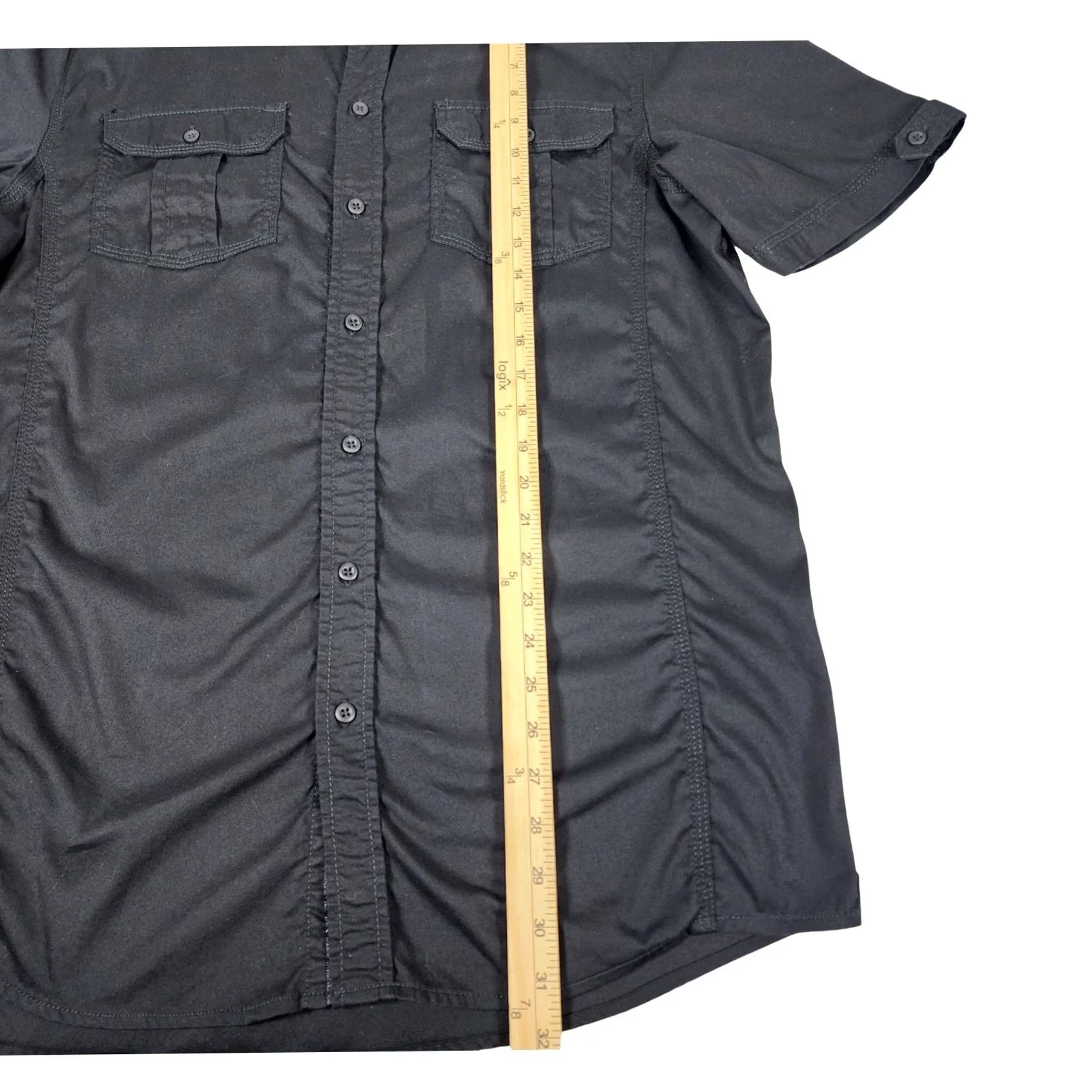 Vintage Benjamin Black Mens XL Black Short Sleeve Button-Up Shirt Utility Chest Pockets Epaulettes Straps Casual Workwear Size US XL / EU 56 / 4 - 4 Thumbnail
