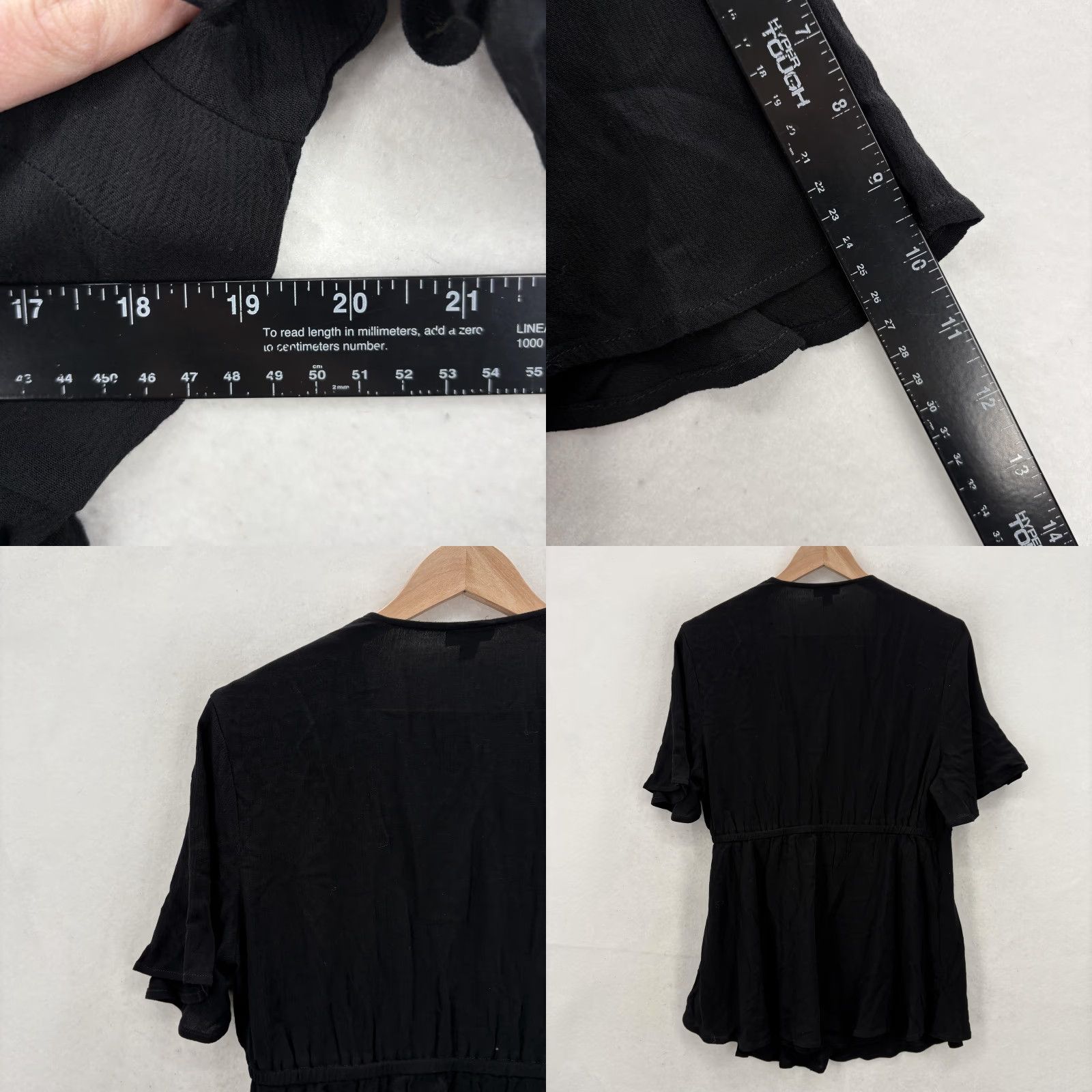 Torrid Torrid Dress Womens 00 M/L Black Surplice Smocked Waist Short Sleeve Rayon Wrap Size 24" / US 00 / IT 34 - 8 Thumbnail