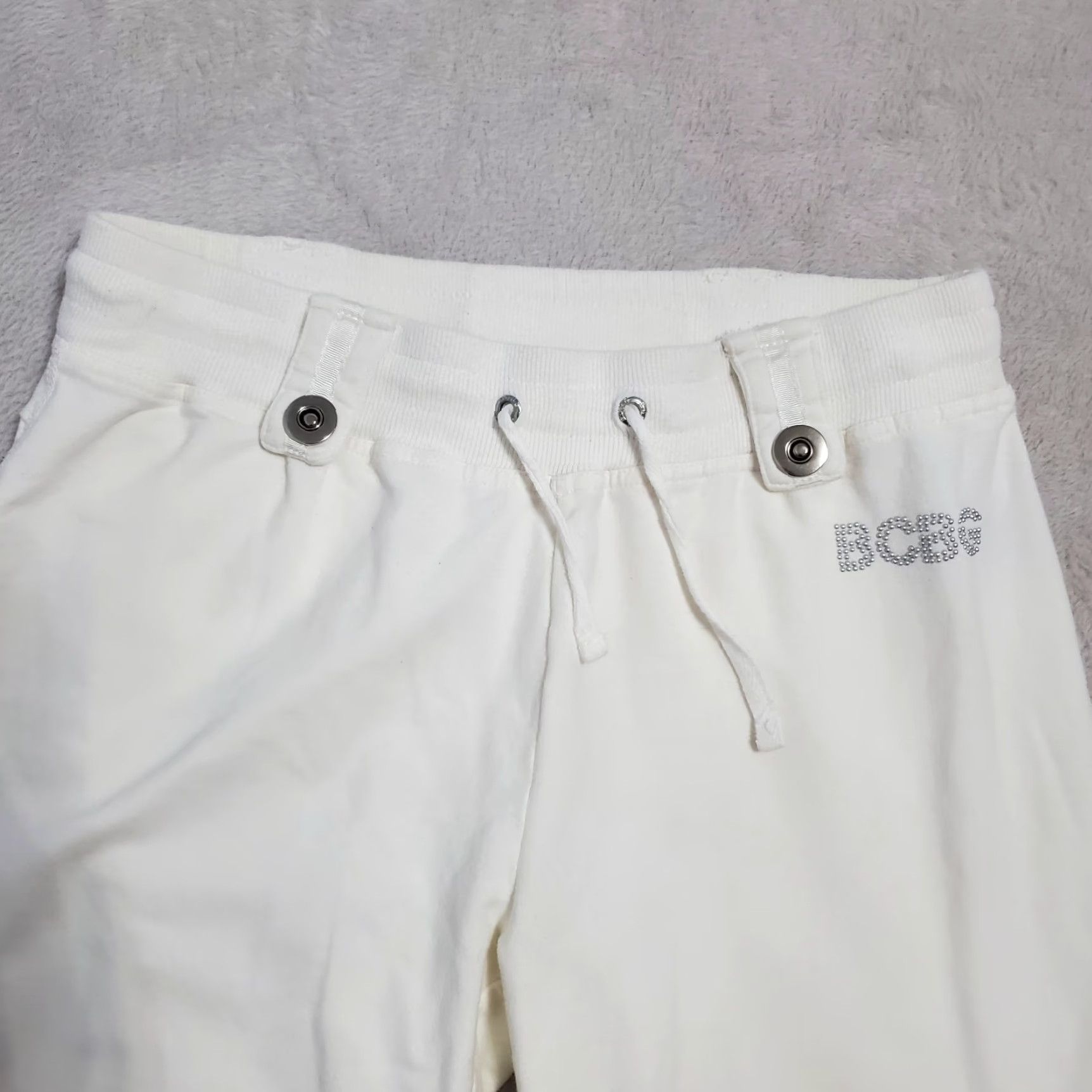 Bcbgmaxazria VINTAGE BCBGMAXAZRIA Sweatpants Women M Ivory Embellished Straight Leg Pull On Lounge Y2K 90s Size 32" / US 10 / IT 46 - 4 Thumbnail