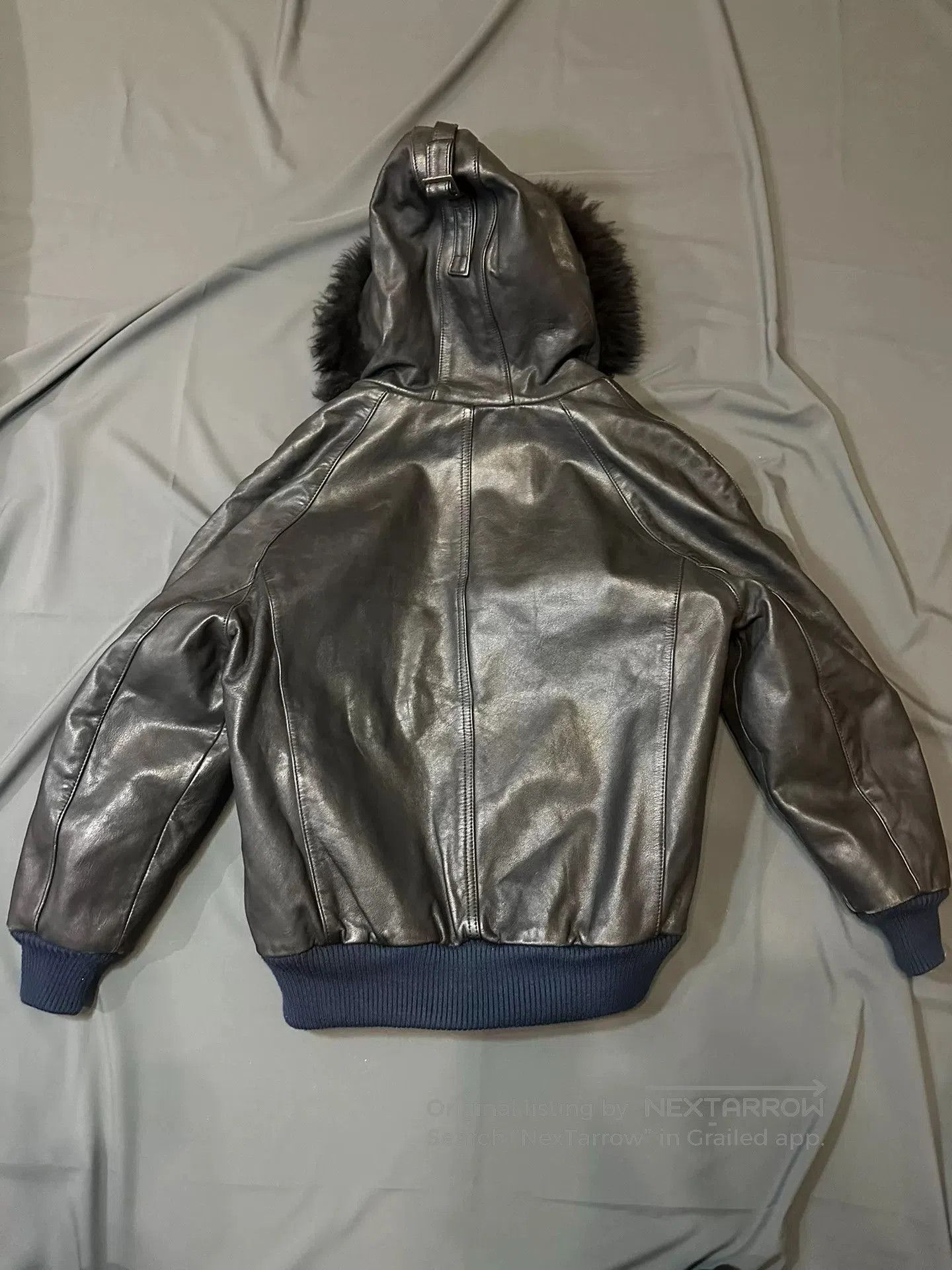 vintage black bomber leather jacket with hood.