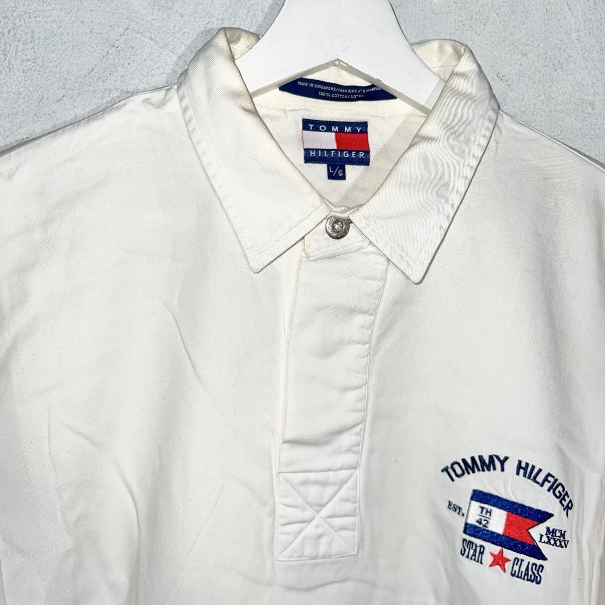 Tommy Hilfiger × Vintage 90s vintage Tommy Hilfiger button up white navy long sleeve Size US L / EU 52-54 / 3 - 2 Thumbnail