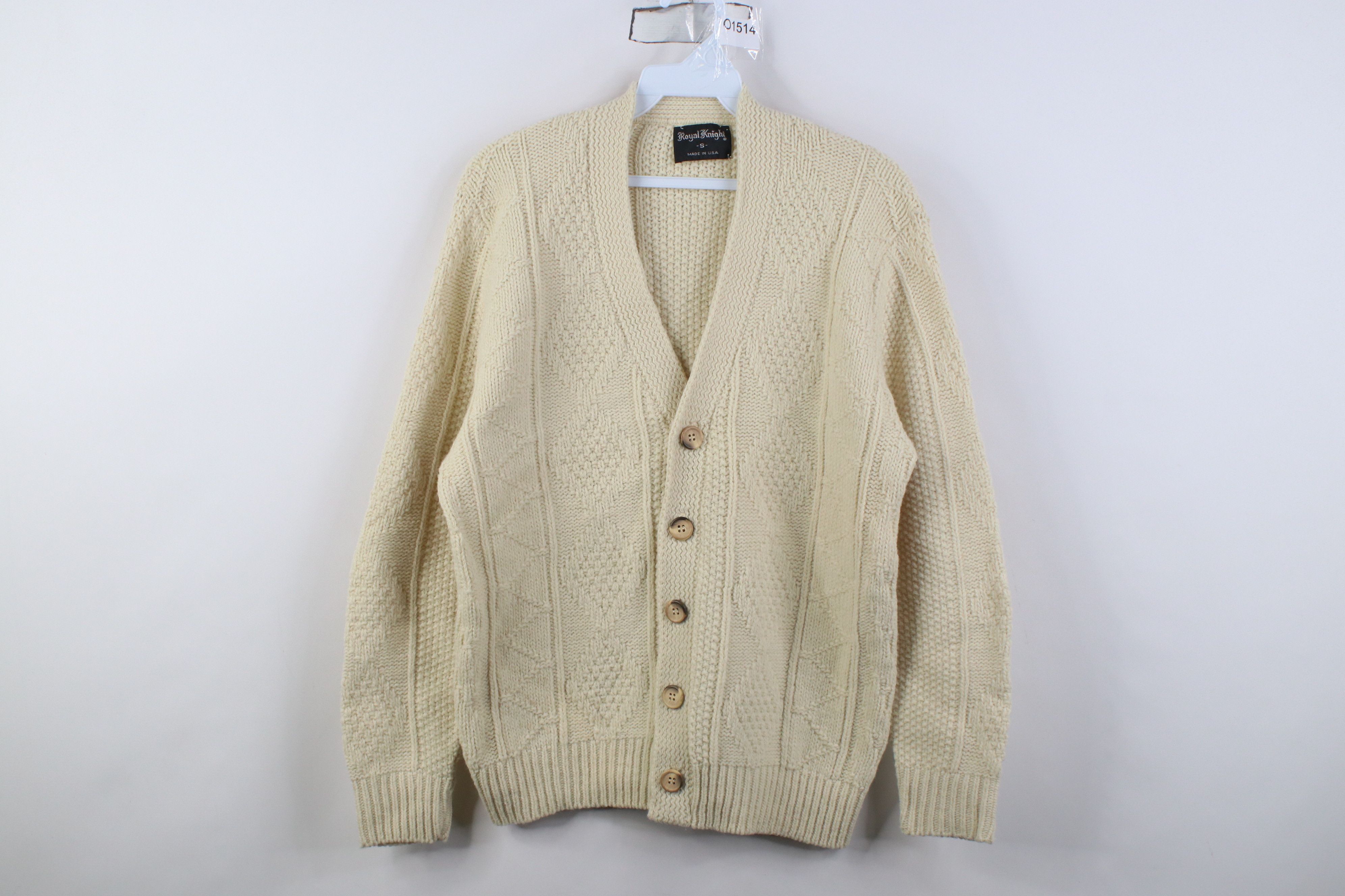Vintage Vintage 70s Streetwear Geometric Cardigan Sweater Beige USA Size US S / EU 44-46 / 1 - 1 Thumbnail