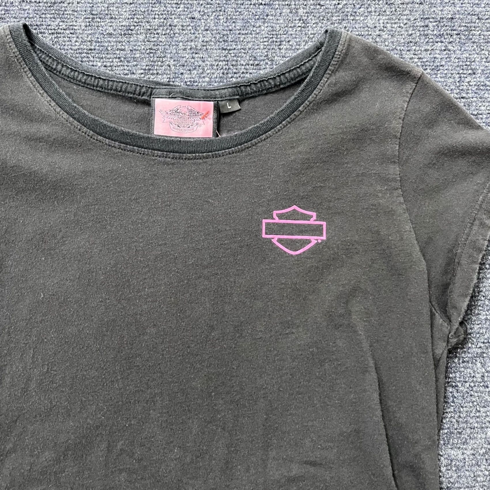 Harley Davidson Harley-Davidson Shirt Womens Large Black Pink Ribbon Breast Cancer Made USA Size L / US 10 / IT 46 - 2 Thumbnail