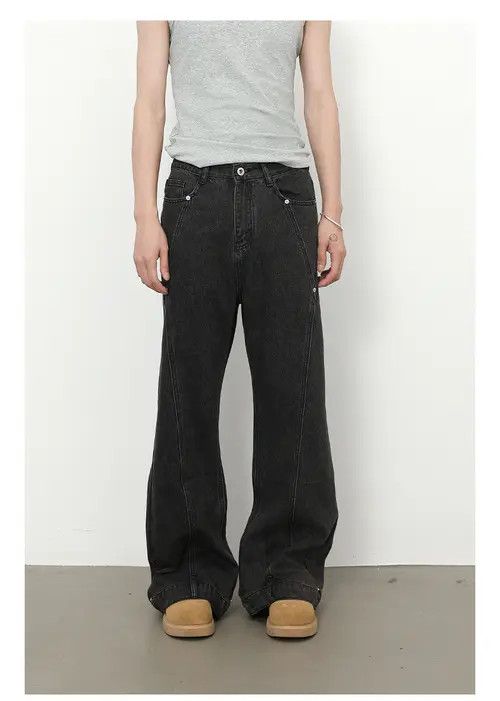 Trendy retro stitching beaded loose flared jeans y2k
