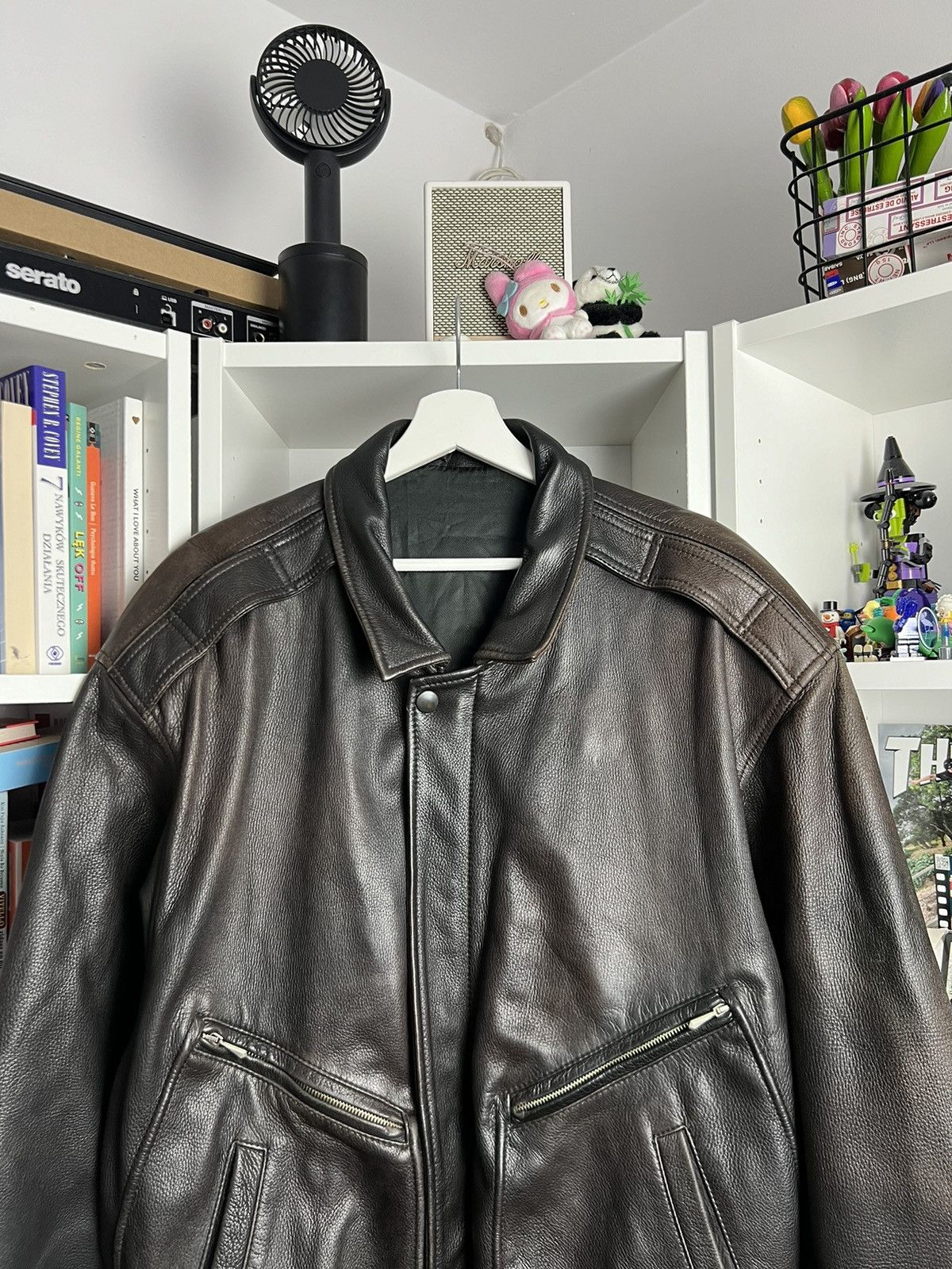 Vintage Vintage 90s Heavy leather boxy bomber jacket XL casual moto Size US XL / EU 56 / 4 - 5 Thumbnail