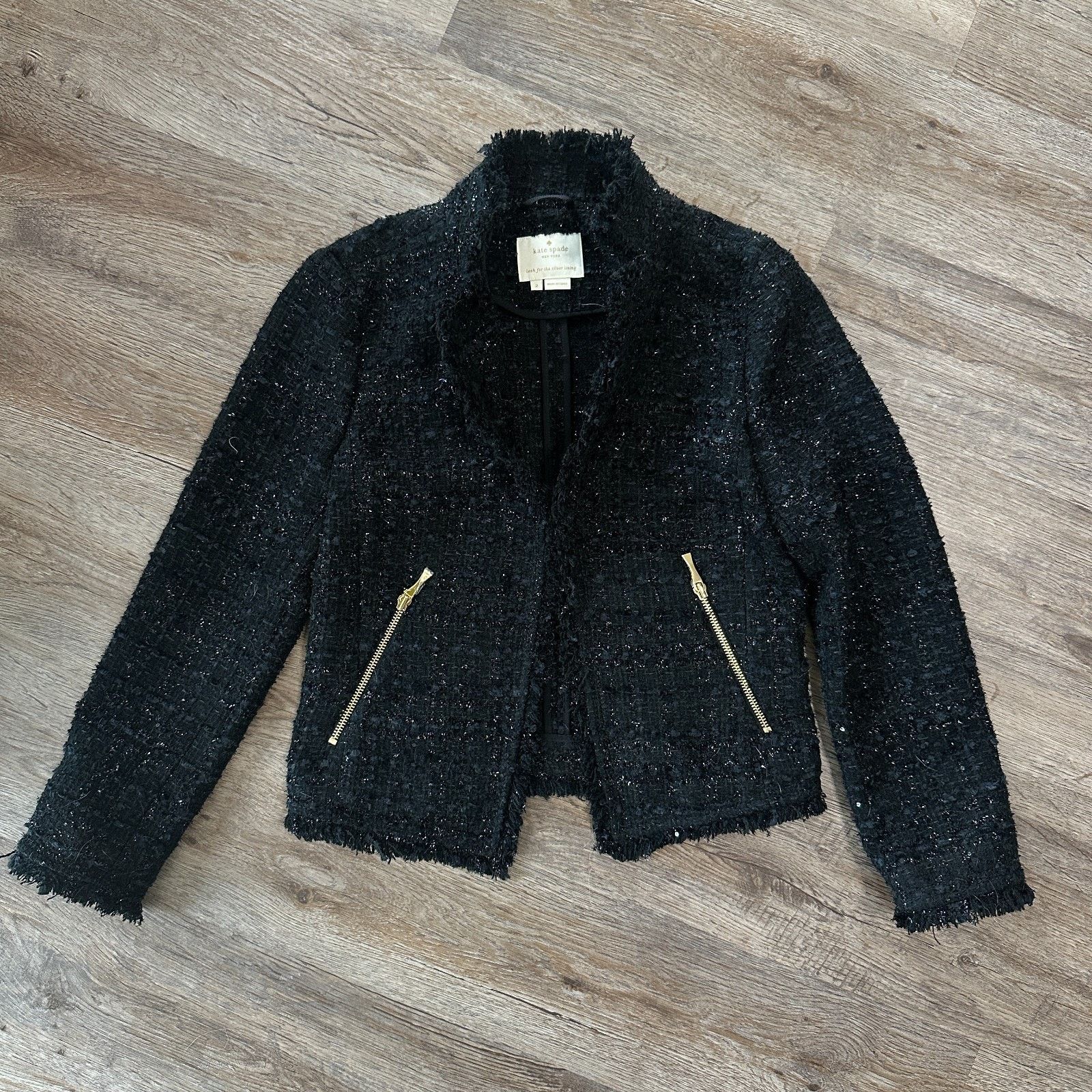 Kate Spade Kate Spade Open Tweed Jacket Size 2 Raw Fringe Black Blazer Size XS / US 0-2 / IT 36-38 - 1 Thumbnail