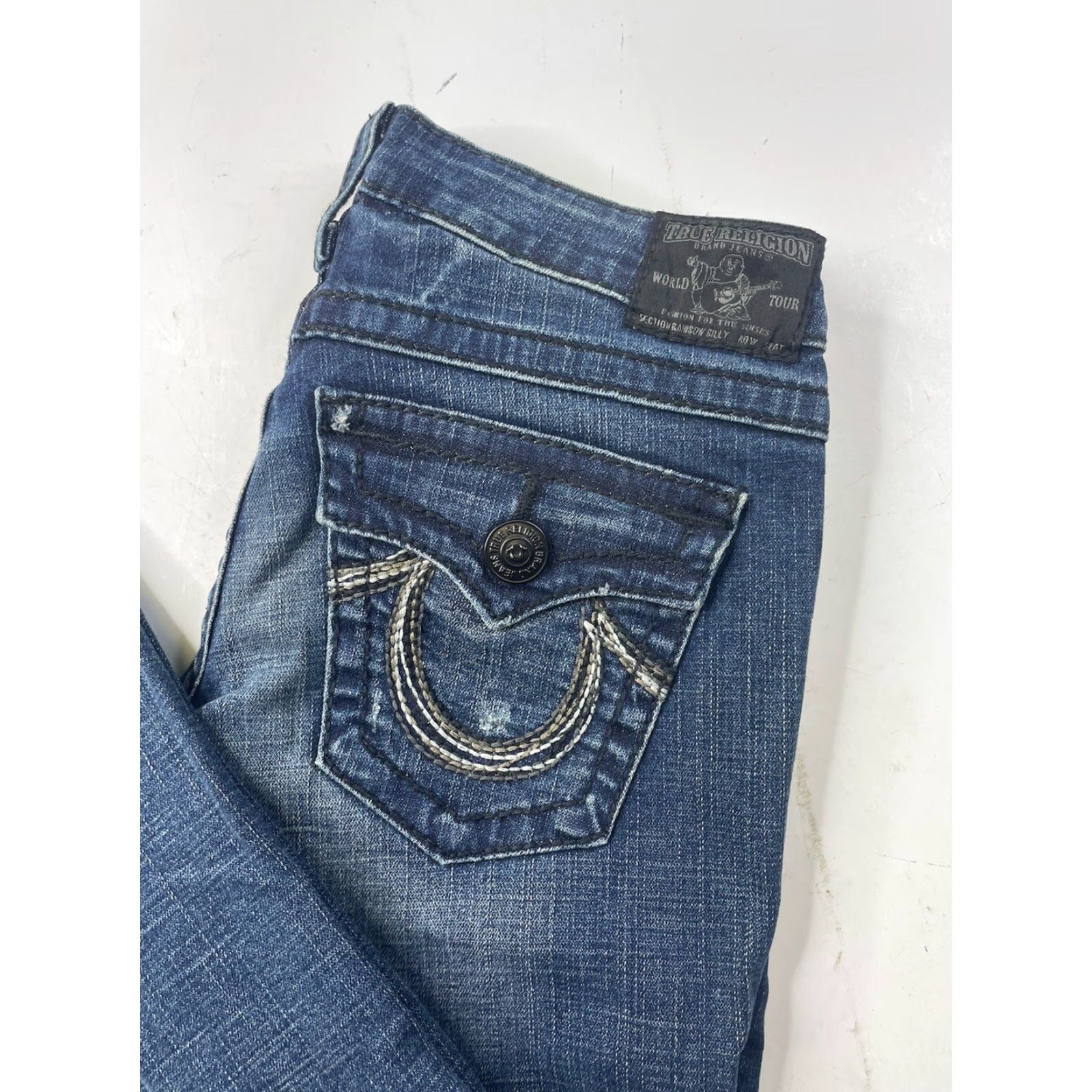 True Religion True Religion Rainbow Billy Jeans Women's 27 Medium Wash Blue Denim Cotton Spandex Skinny Size 27" / US 4 / IT 40 - 3 Thumbnail