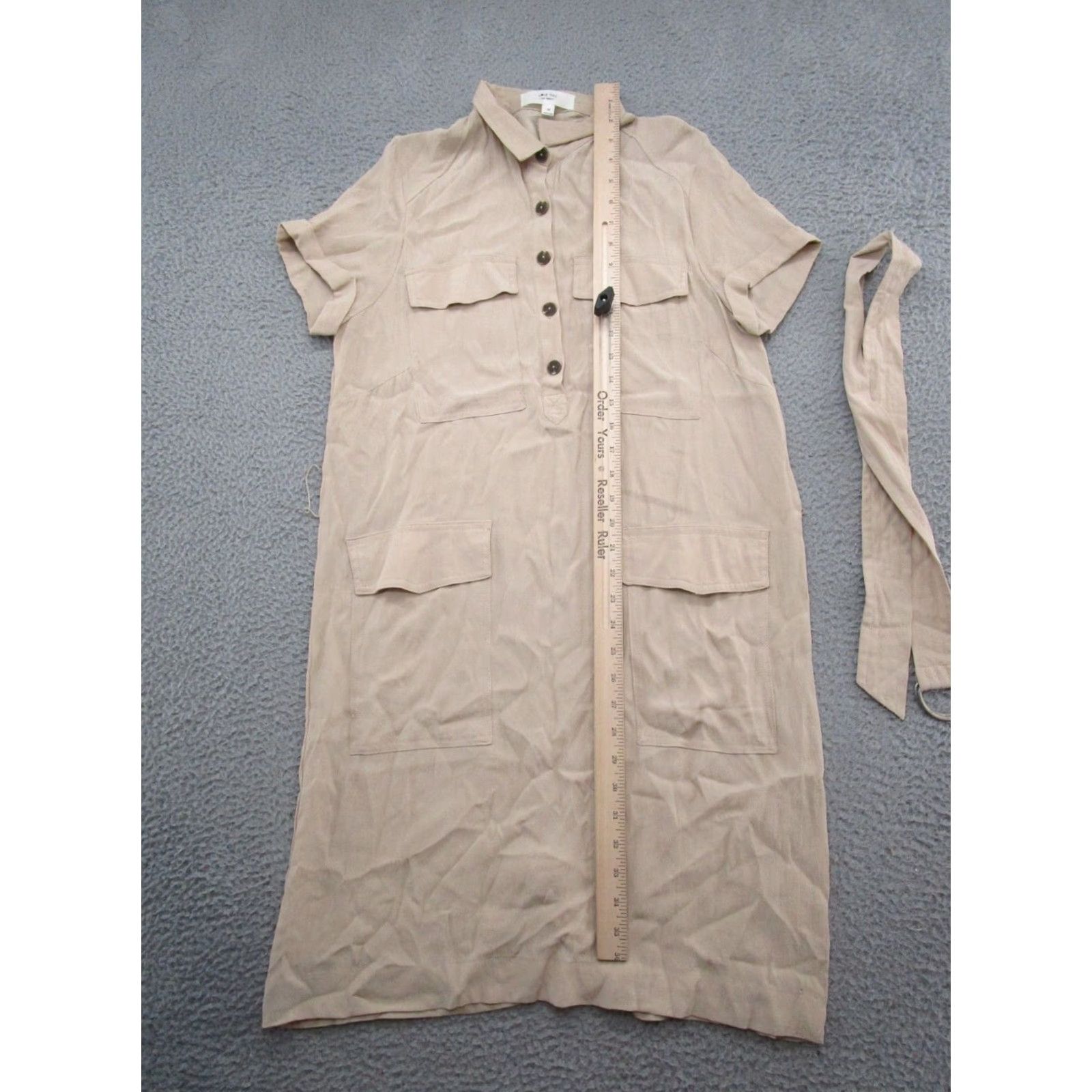 Vintage Love Tree Dress Belted Short Sleeve Shirt Beige M Womens Knee Length Rayon Buttoned Collared 1/4 Sleeve Vintage:No Size 32" / US 10 / IT 46 - 6 Thumbnail