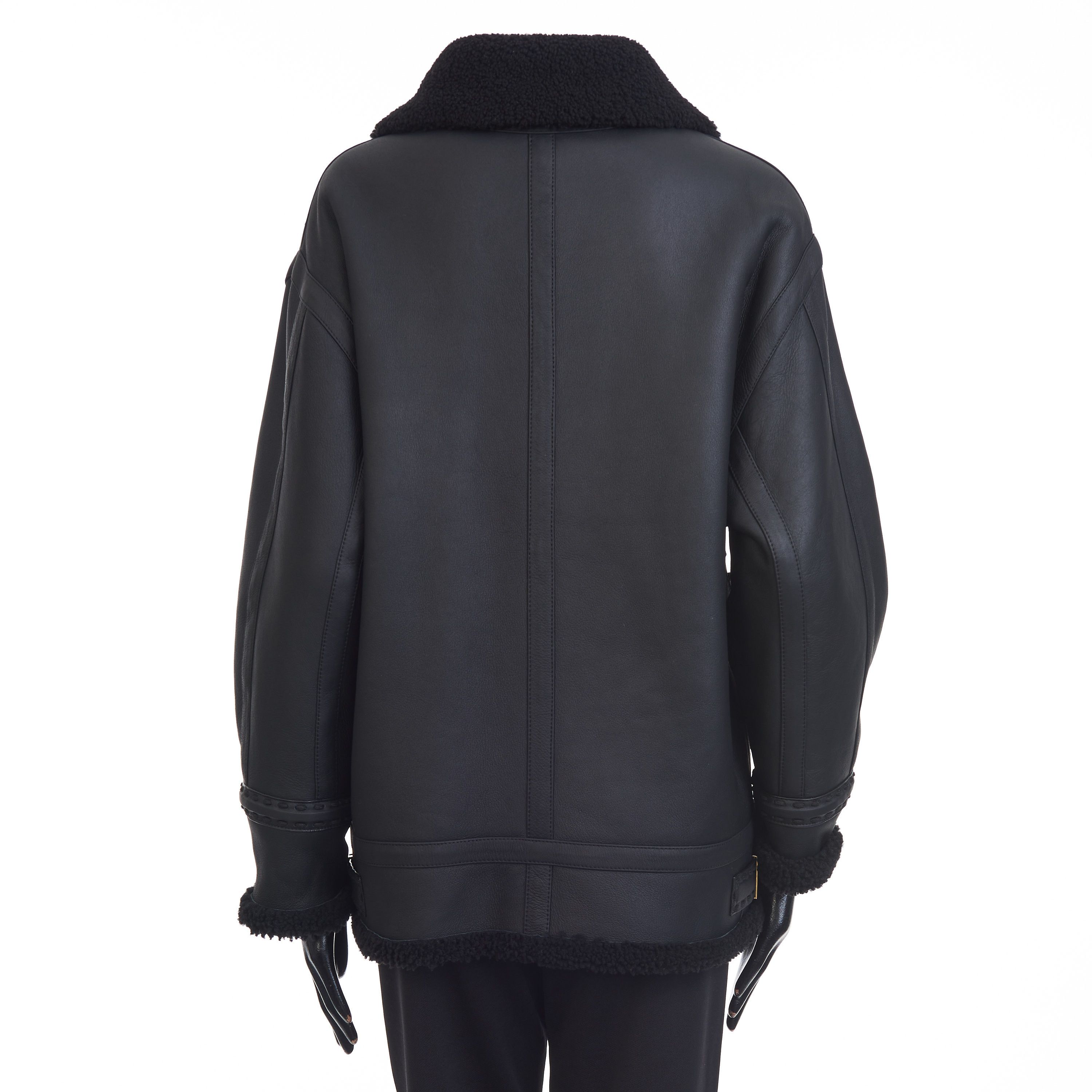 Fendi Black Shearling Jacket - Aviator Style, FF Karligraphy Motif Size M / US 6-8 / IT 42-44 - 6 Thumbnail