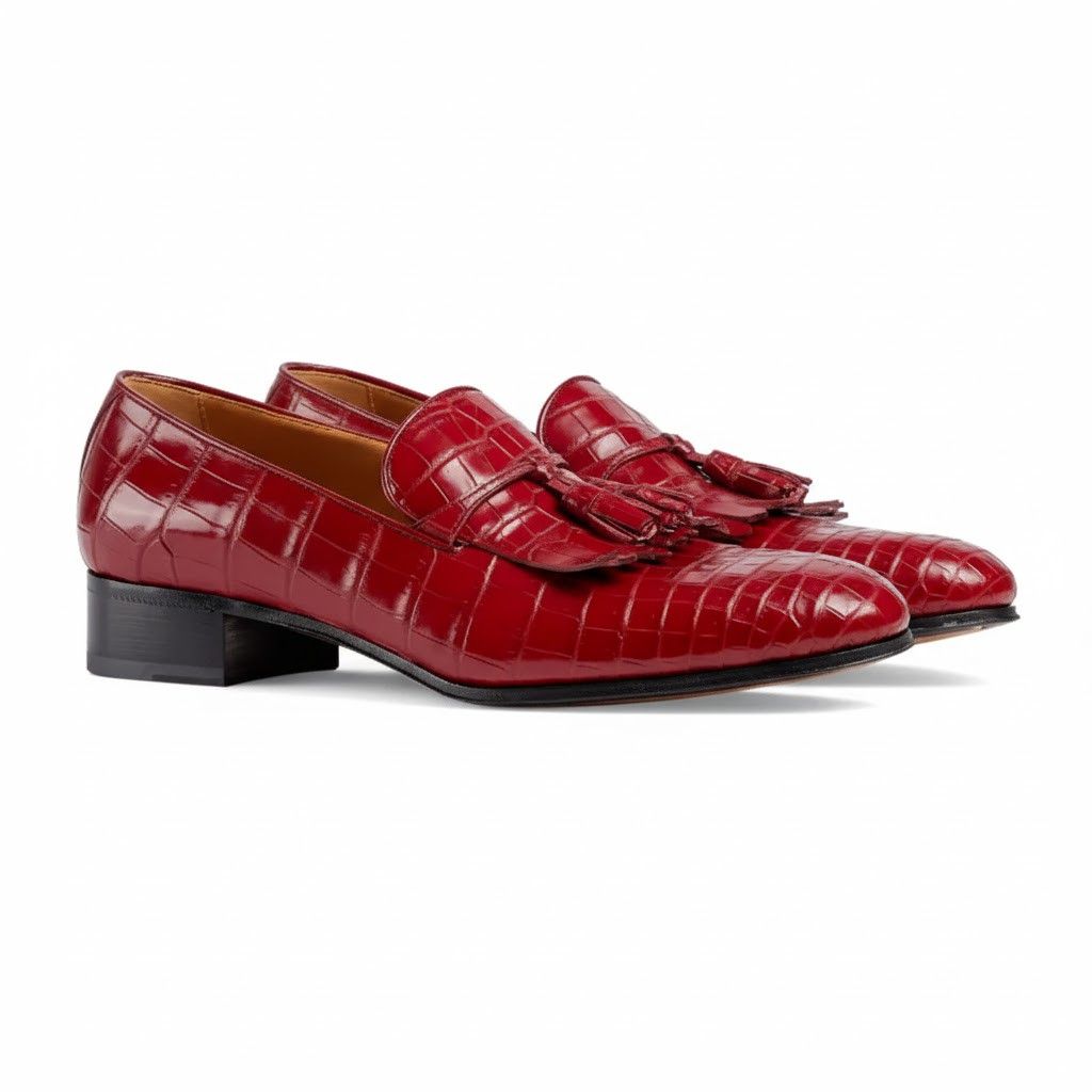 Gucci oc11z1025 Men's Crocodile Loafers in Red Size US 11.5 / EU 44-45 - 3 Thumbnail