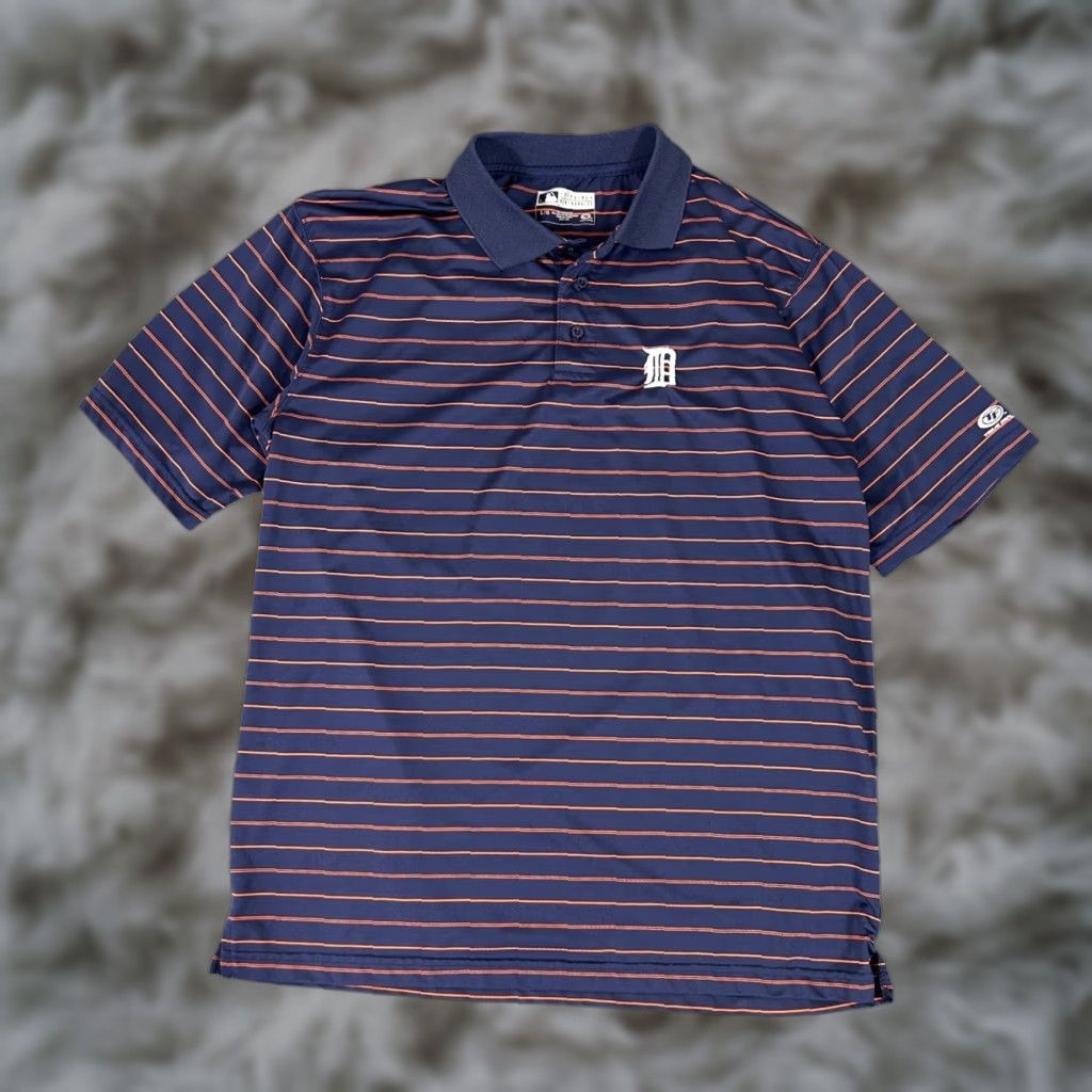 MLB Y2K Detroit Tigers MLB Genuine Merchandise Polo Shirt L Navy Orange Stripe Men Polo Short Sleeve Embroidered Logo Striped Casual Activewear Size US L / EU 52-54 / 3 - 1 Thumbnail