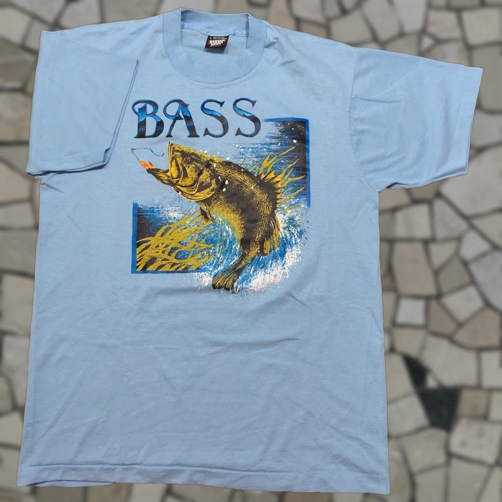 Vintage VTG Screen Stars Best Shirt Mens L Blue Graphic Print 80s 90s Fish Outdoor Fishing Bass Walleye Classic Dad Short Sleeve Crew Neck Slim Size US L / EU 52-54 / 3 - 1 Thumbnail