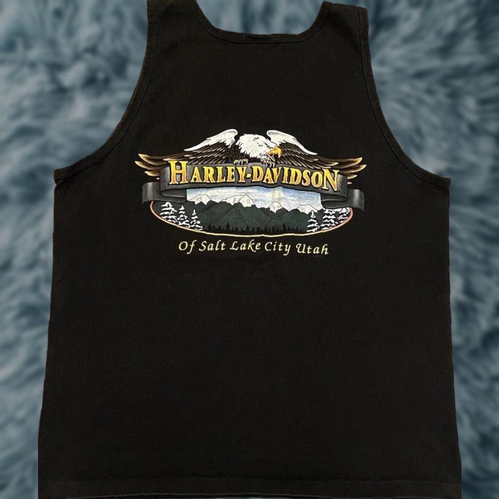 Vintage VINTAGE Harley Davidson Salt Lake City Faded Tank Top M Black USA 90s Grunge Eagle Harley Davidson Mens Tank Top M Black Graphic Tee Size US M / EU 48-50 / 2 - 1 Thumbnail