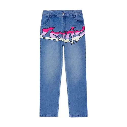 image of Biker Jeans x Very Cool Graffiti Graphic Painted Blue Denim Jeans, Men's (Size 33)