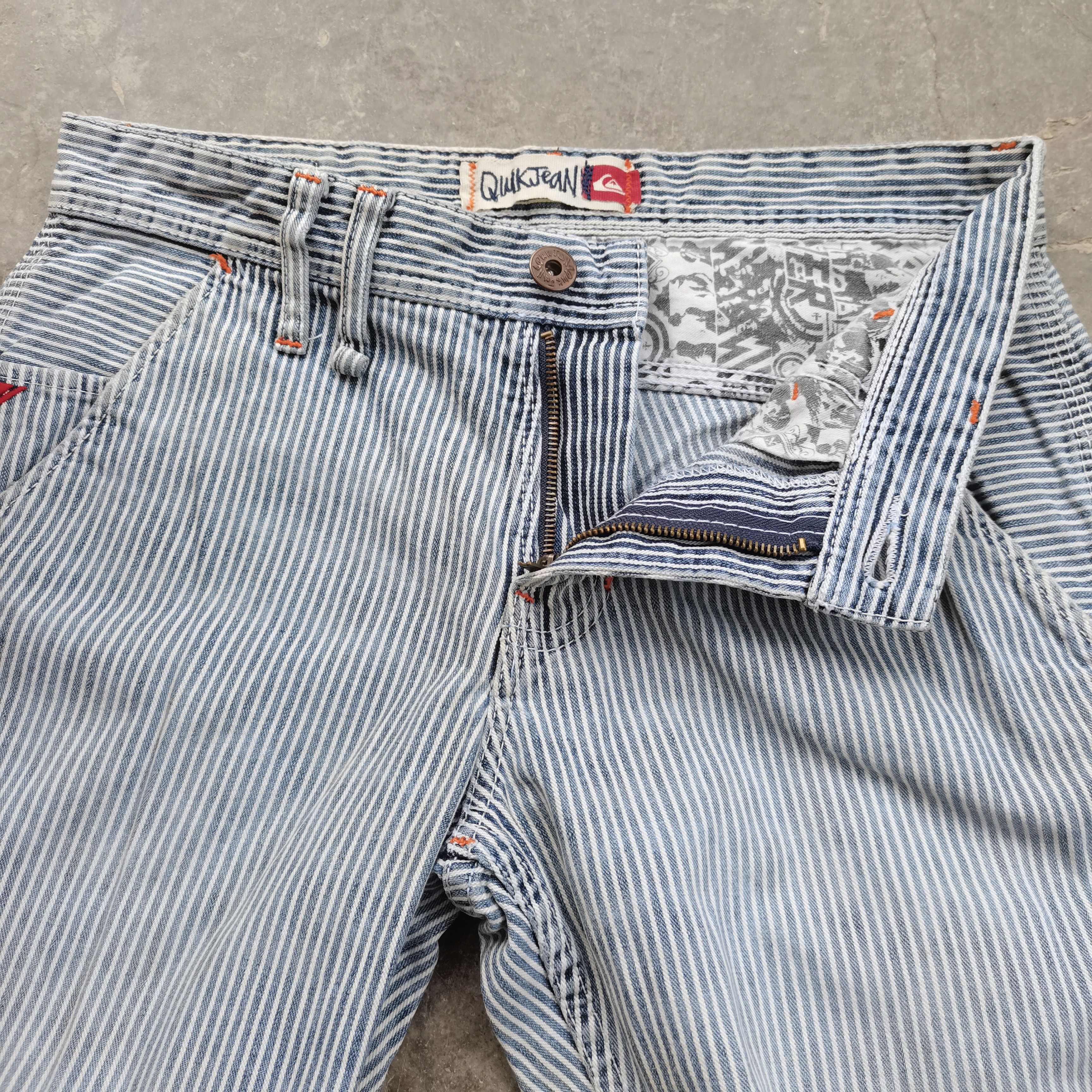 Quiksilver × Vintage Vintage QUIKSILVER Hickory Stripes Distress Faded Denim Size US 31 - 10 Thumbnail