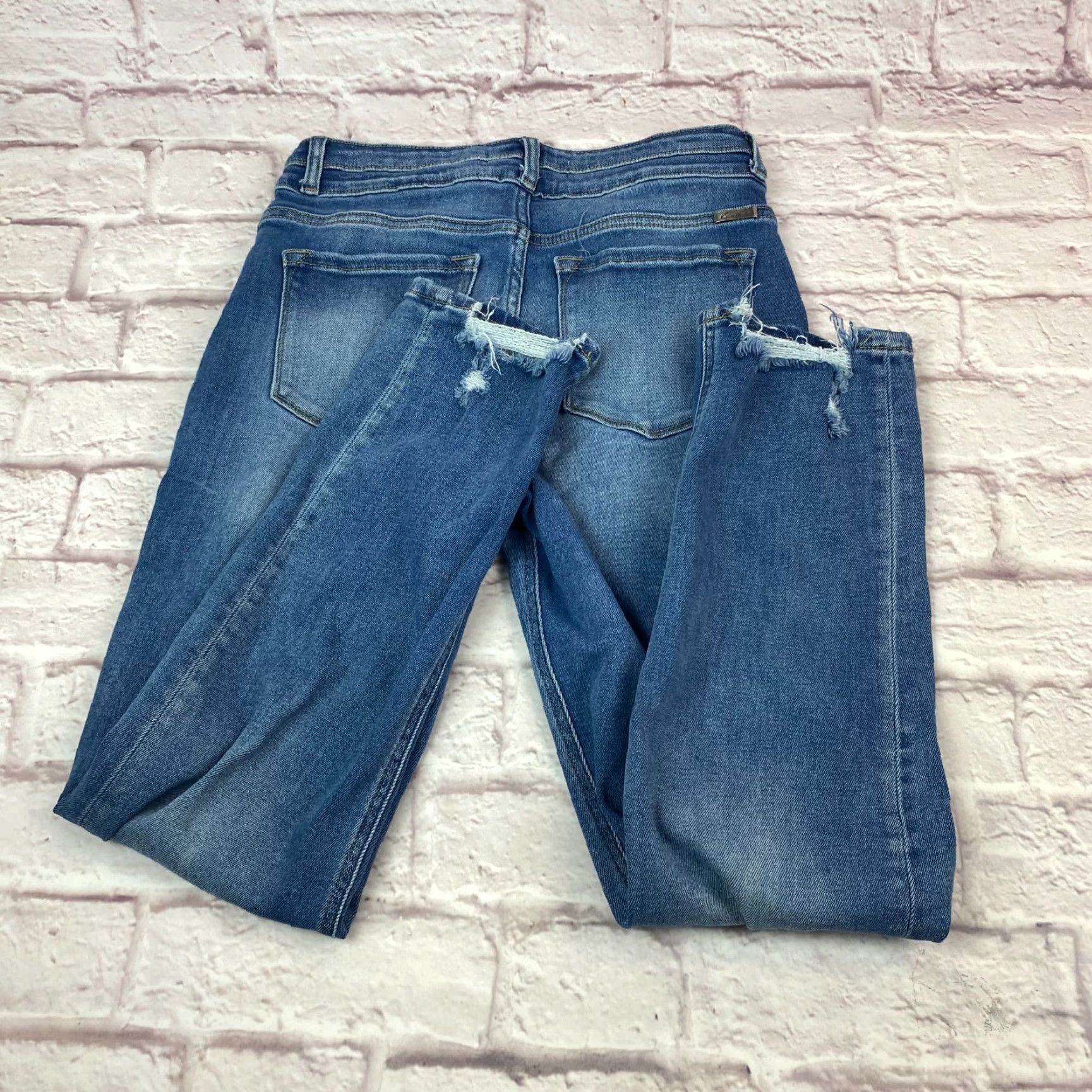 Vintage Kancan Jeans Womens Size 28 High Rise Skinny Distressed Frayed Hem Medium Wash Blue 90s City Bohemian Jeans Womens Size 28 Mens Girls? Size 28" / US 6 / IT 42 - 3 Thumbnail